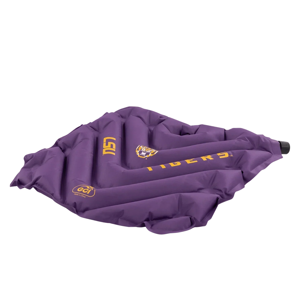Ultra-Lightweight College V Seat Inflatable Stadium Cushion - LSU Tigers - Choice 762 - Grandstand Cushion Seat with Secure Under-Bench Hooks Detail