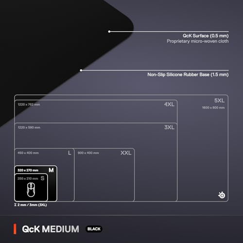 Classic SteelSeries QcK Medium Gaming Mousepad — Black — Non-Slip Kit
