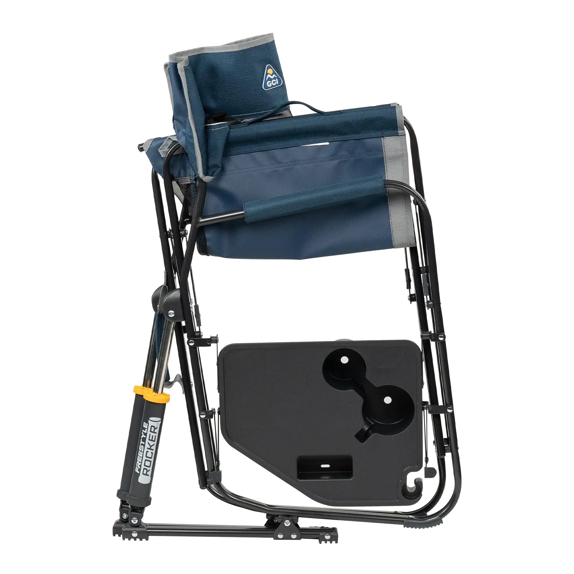 Luxury Camp Freestyle Rocker with Side Table - Choice 853 - Patented Spring-Action Rocking Chair for Camping Detail