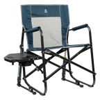 Luxury Camp Freestyle Rocker with Side Table - Choice 853 - Patented Spring-Action Rocking Chair for Camping - Heathered Indigo