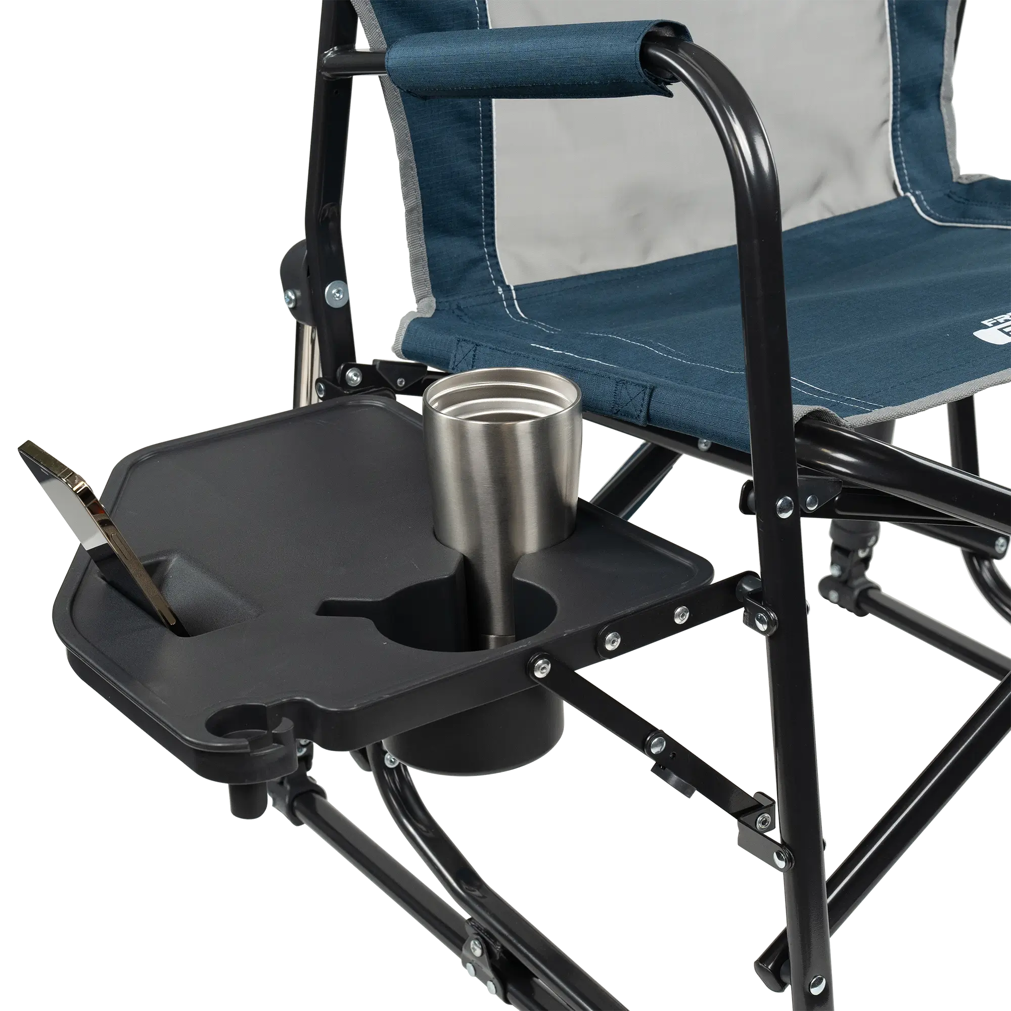Luxury Camp Freestyle Rocker with Side Table - Choice 853 - Patented Spring-Action Rocking Chair for Camping Detail