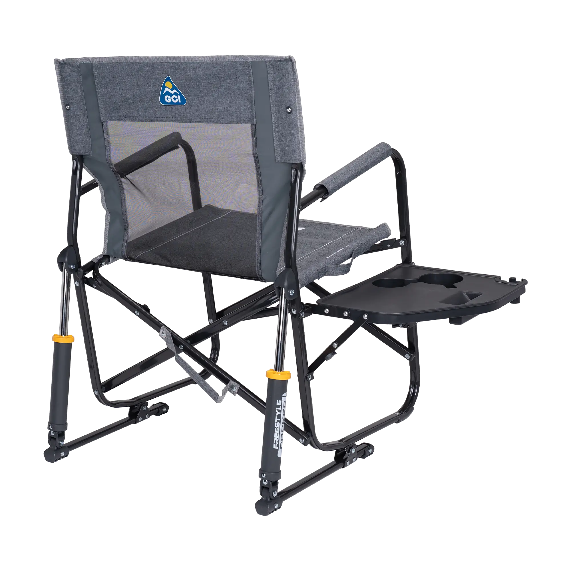 Luxury Camp Freestyle Rocker with Side Table - Choice 853 - Patented Spring-Action Rocking Chair for Camping Detail