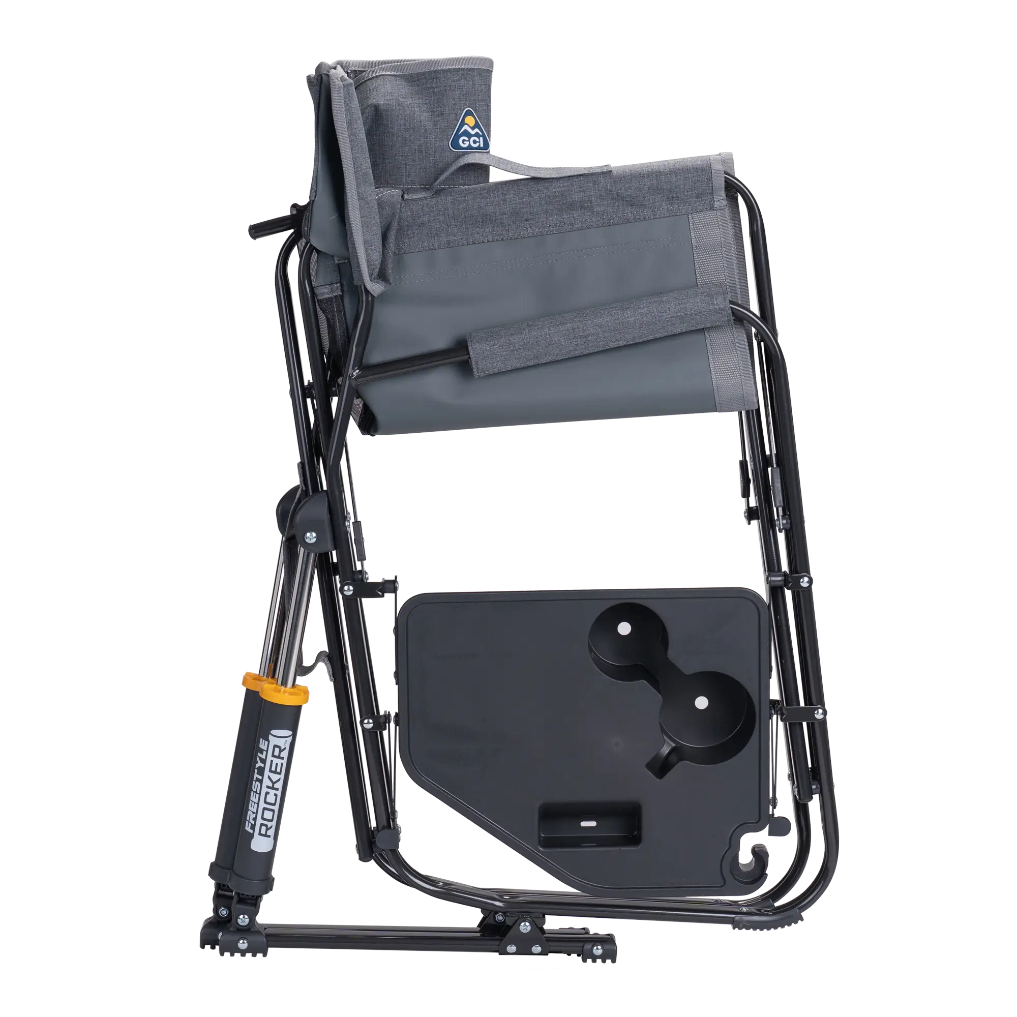 Luxury Camp Freestyle Rocker with Side Table - Choice 853 - Patented Spring-Action Rocking Chair for Camping Detail