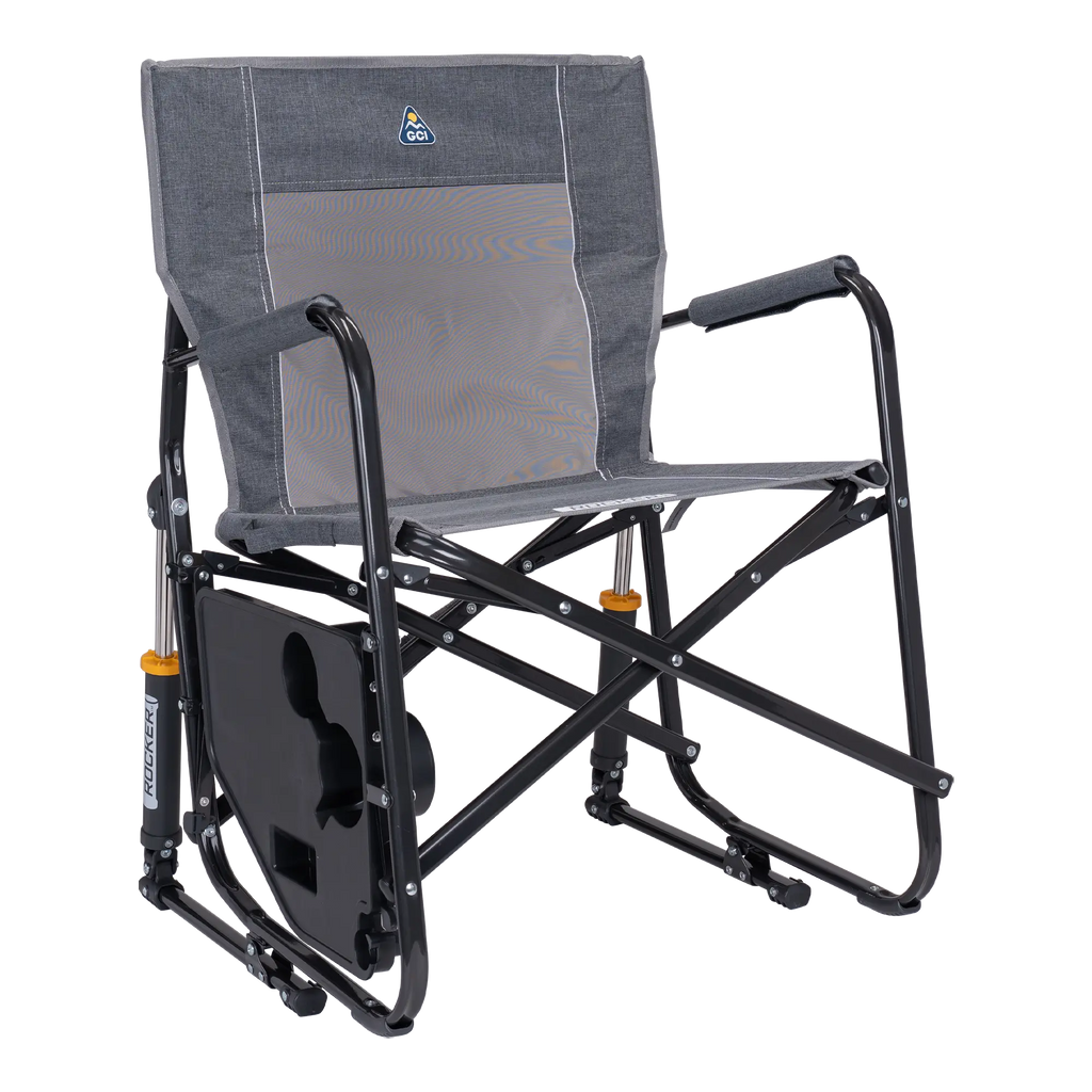 Luxury Camp Freestyle Rocker with Side Table - Choice 853 - Patented Spring-Action Rocking Chair for Camping Detail