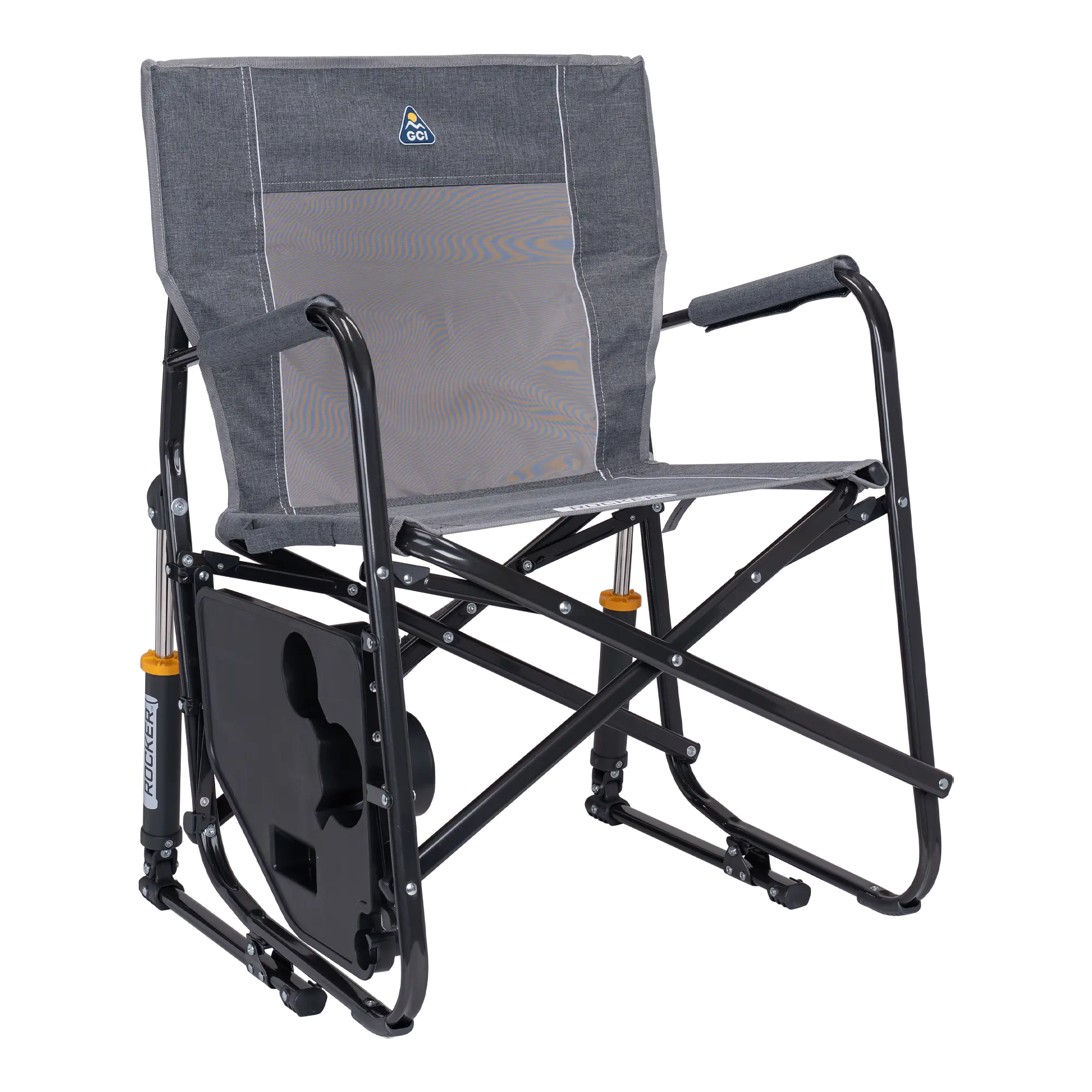 Luxury Camp Freestyle Rocker with Side Table - Choice 853 - Patented Spring-Action Rocking Chair for Camping Detail