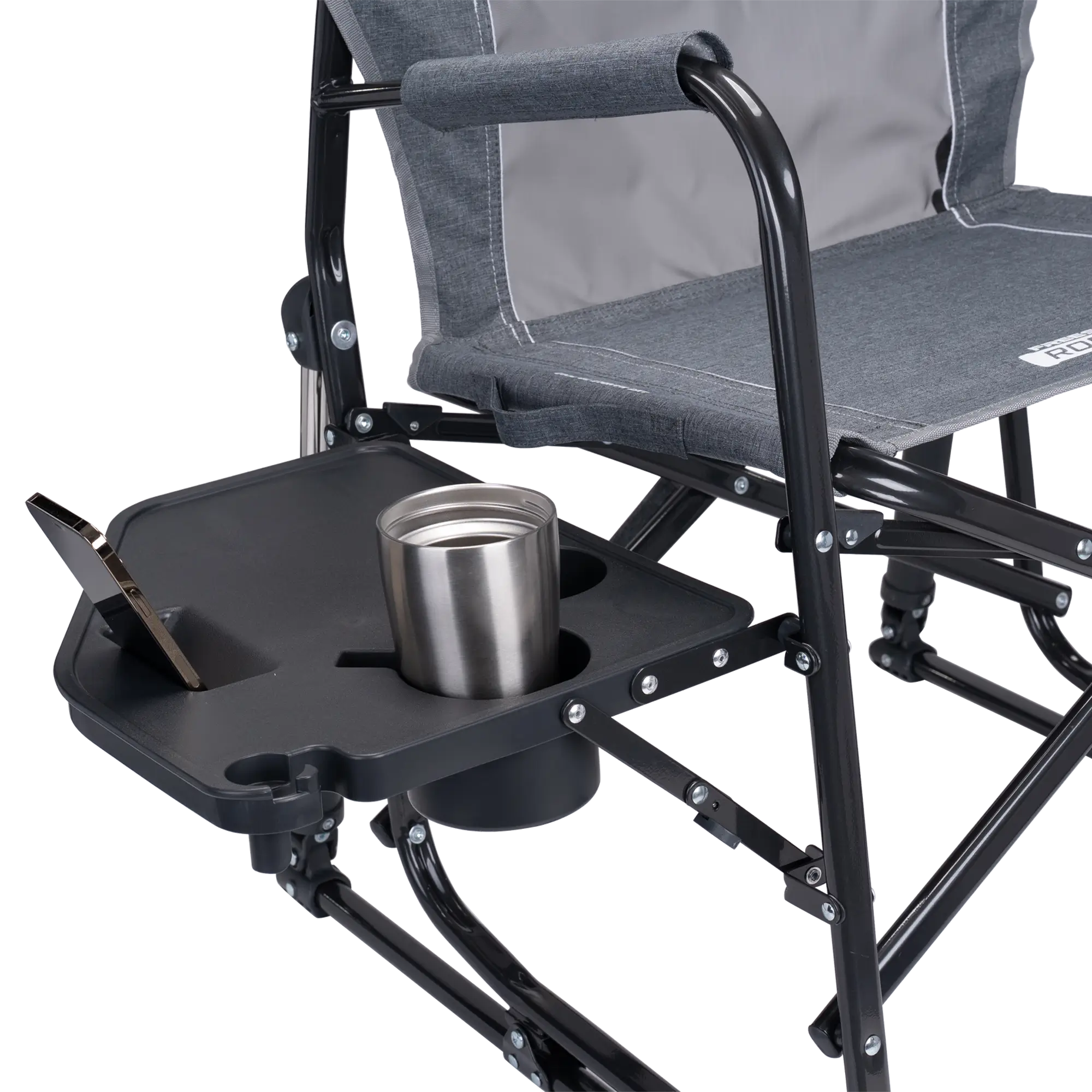 Luxury Camp Freestyle Rocker with Side Table - Choice 853 - Patented Spring-Action Rocking Chair for Camping Detail