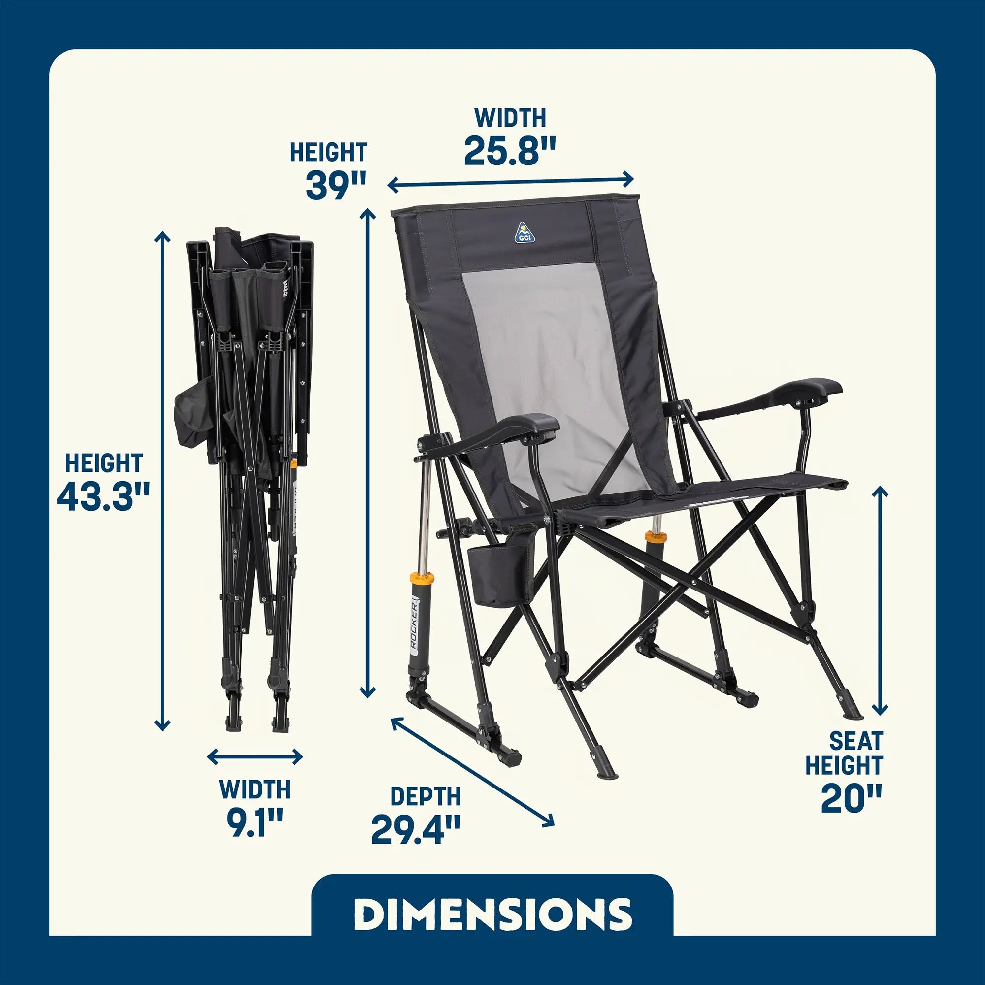Patented Spring-Action RoadTrip Rocker - Choice 855 - Freestyle Rocker Portable Outdoor Folding Chair Detail