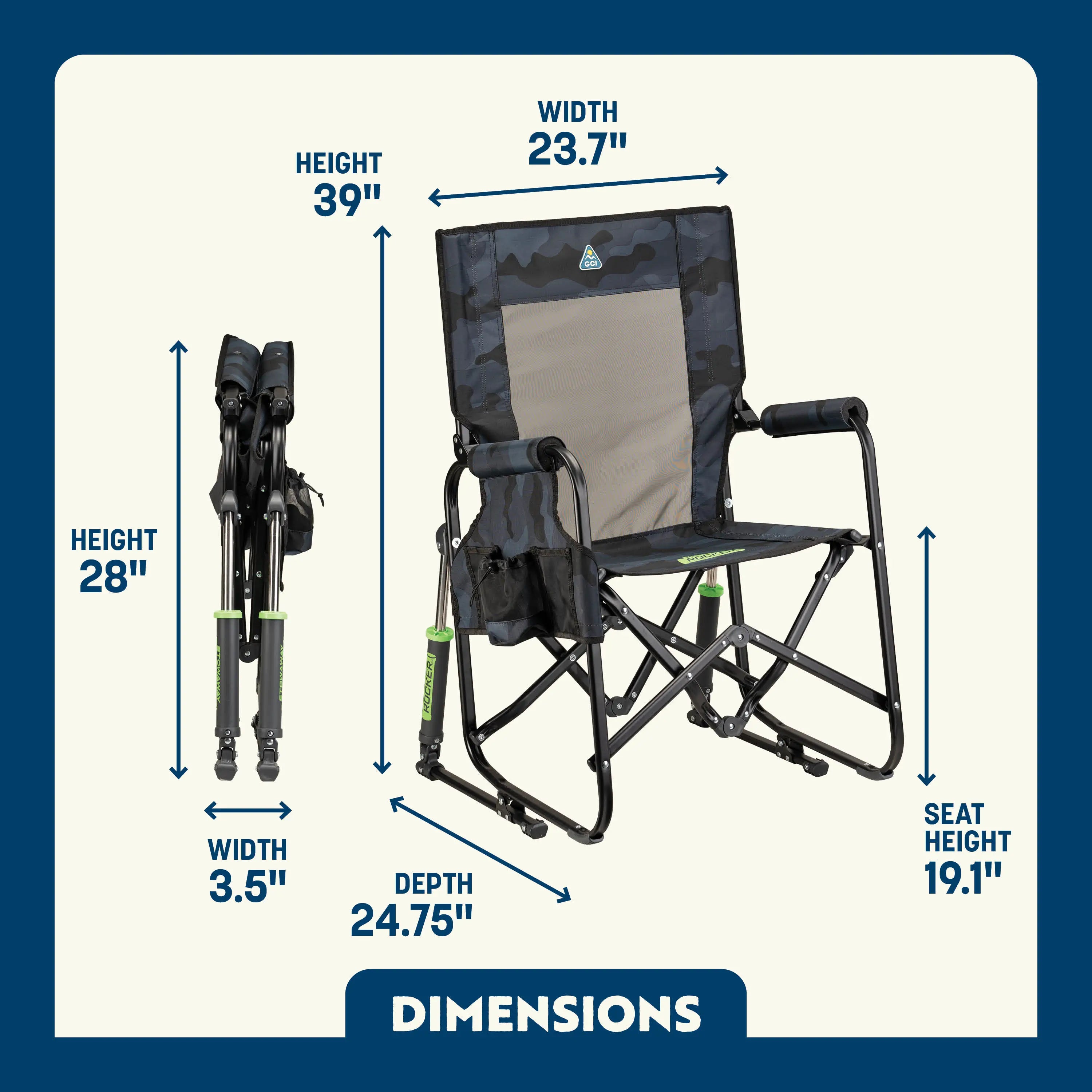 Premium All-Weather Stowaway Rocker - Choice 794 - RoadTrip Rocker Smooth Motion Camp Chair Detail