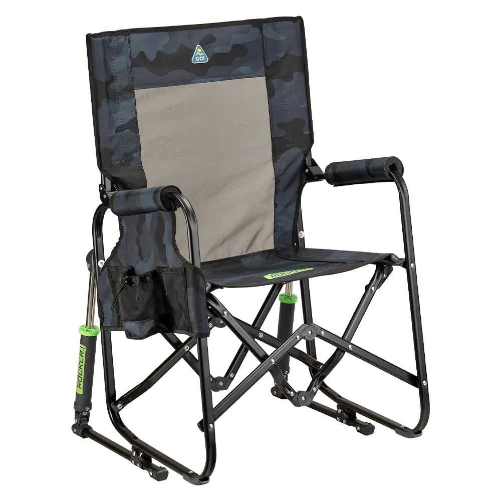 Premium All-Weather Stowaway Rocker - Choice 794 - RoadTrip Rocker Smooth Motion Camp Chair - Stealth Camo
