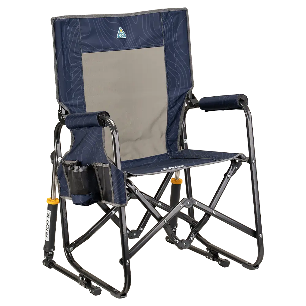 Premium All-Weather Stowaway Rocker - Choice 794 - RoadTrip Rocker Smooth Motion Camp Chair - Navy Topo