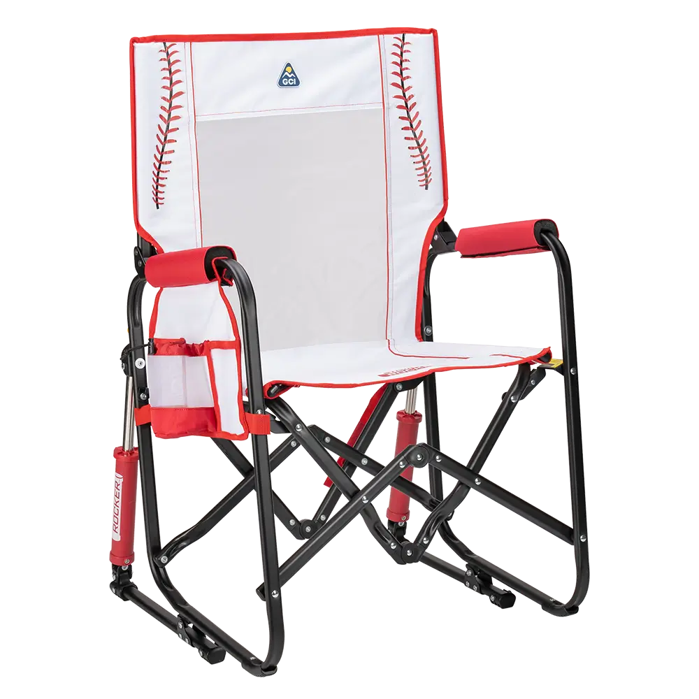 Premium All-Weather Stowaway Rocker - Choice 794 - RoadTrip Rocker Smooth Motion Camp Chair - Baseball