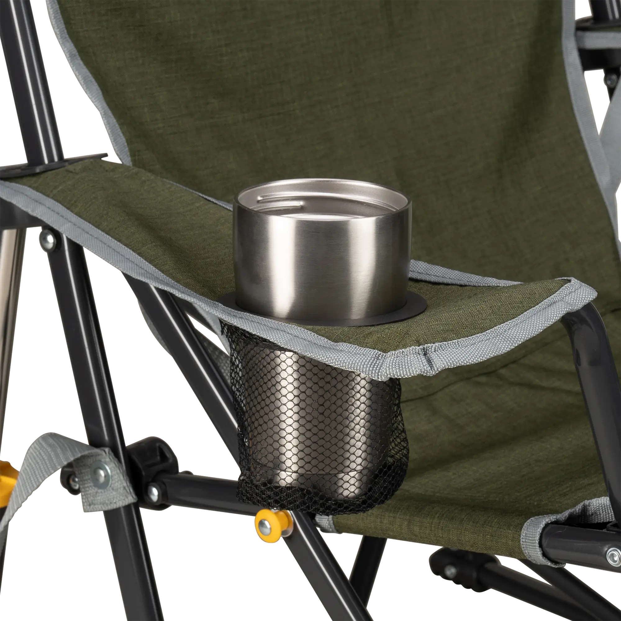 Luxury Camp Kickback Rocker - Choice 345 - Heavy-Duty Kickback Rocker with Beverage Holder Detail