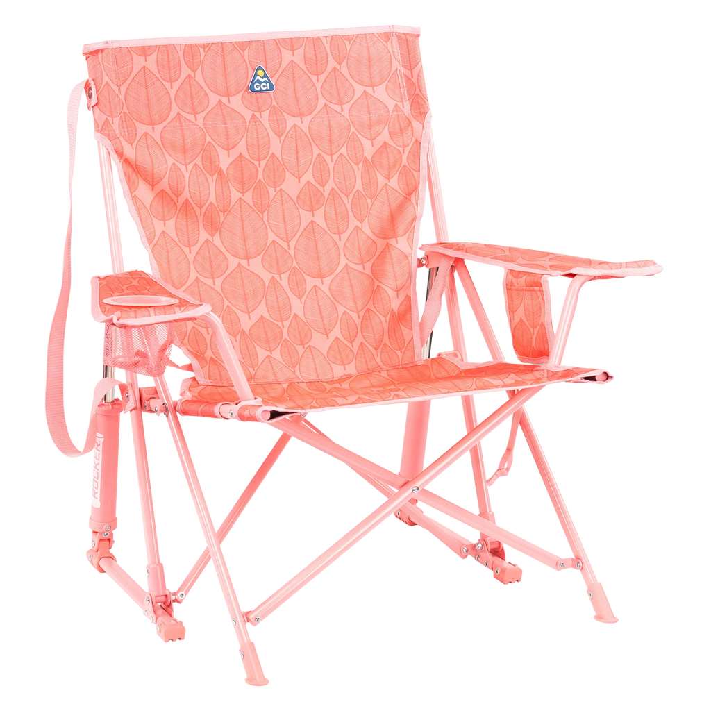Luxury Camp Kickback Rocker - Choice 345 - Heavy-Duty Kickback Rocker with Beverage Holder - Soft Pink Leaf