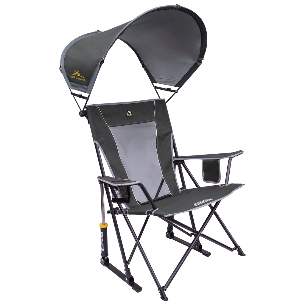 Premium All-Weather SunShade Rocker - Choice 550 - Patented Spring-Action Rocking Chair for Camping - Pewter