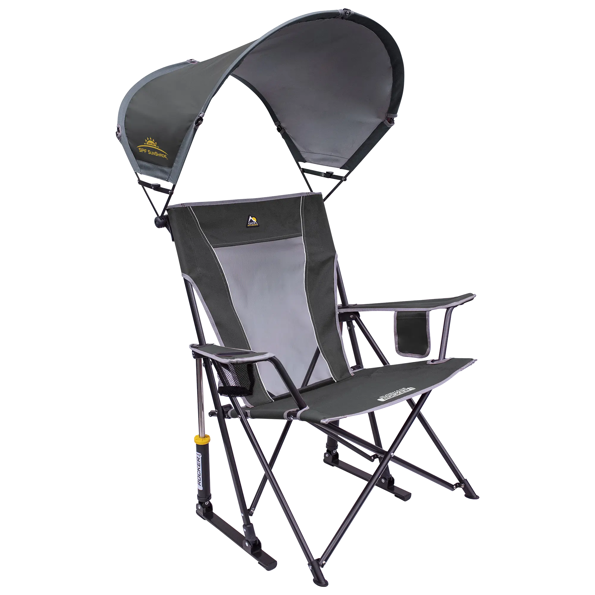 Premium All-Weather SunShade Rocker - Choice 550 - Patented Spring-Action Rocking Chair for Camping - Pewter
