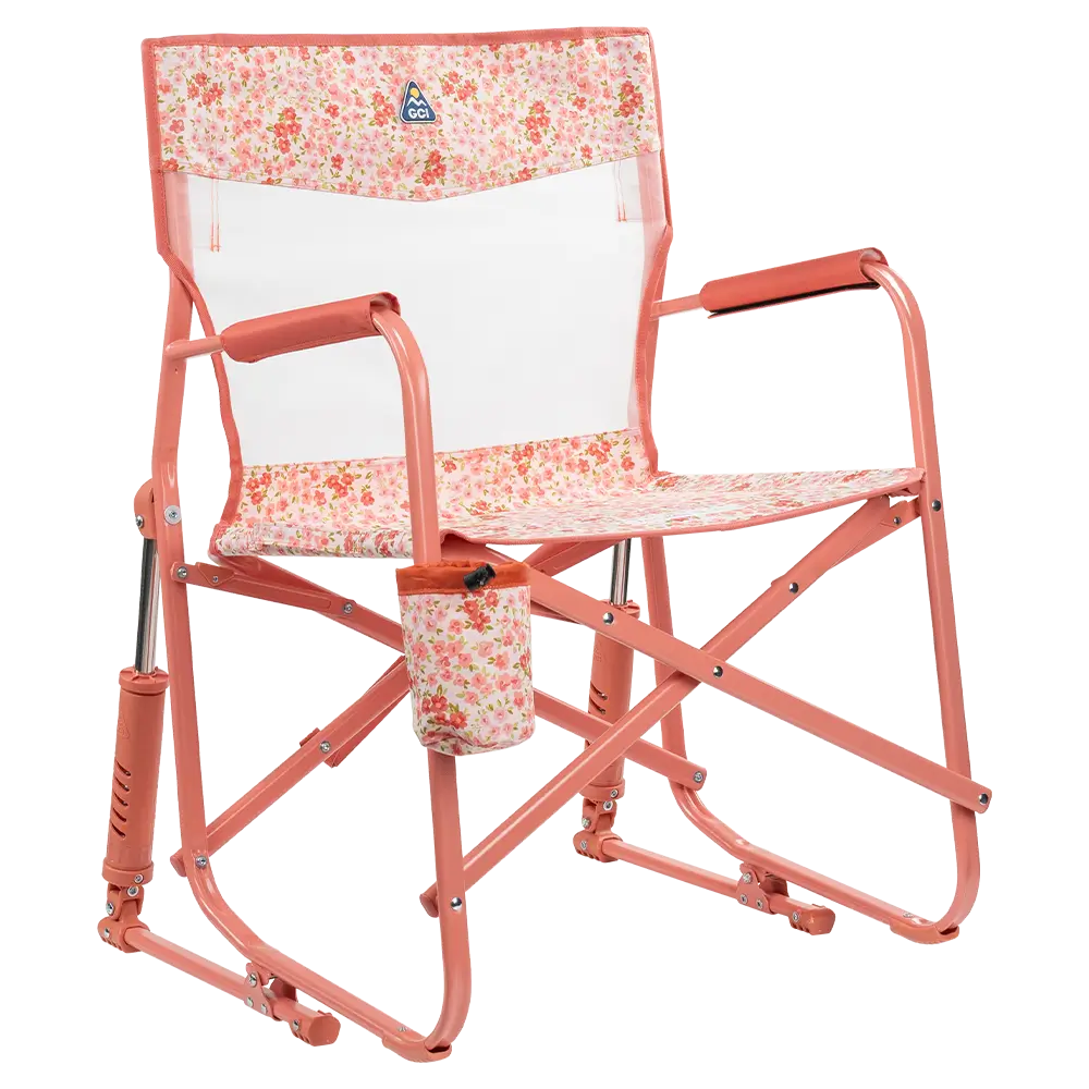 Smooth Motion Freestyle Rocker Elite - Choice 460 - Heavy-Duty Kickback Rocker with Beverage Holder - Pink Sundress