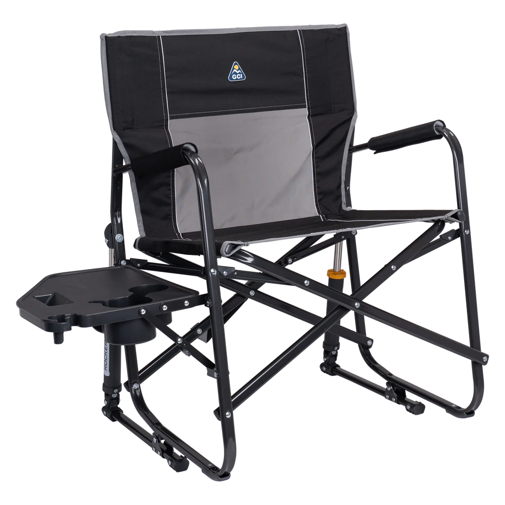Smooth Motion Freestyle Rocker XL with Side Table - Choice 836 - Heavy-Duty Kickback Rocker with Beverage Holder - Black