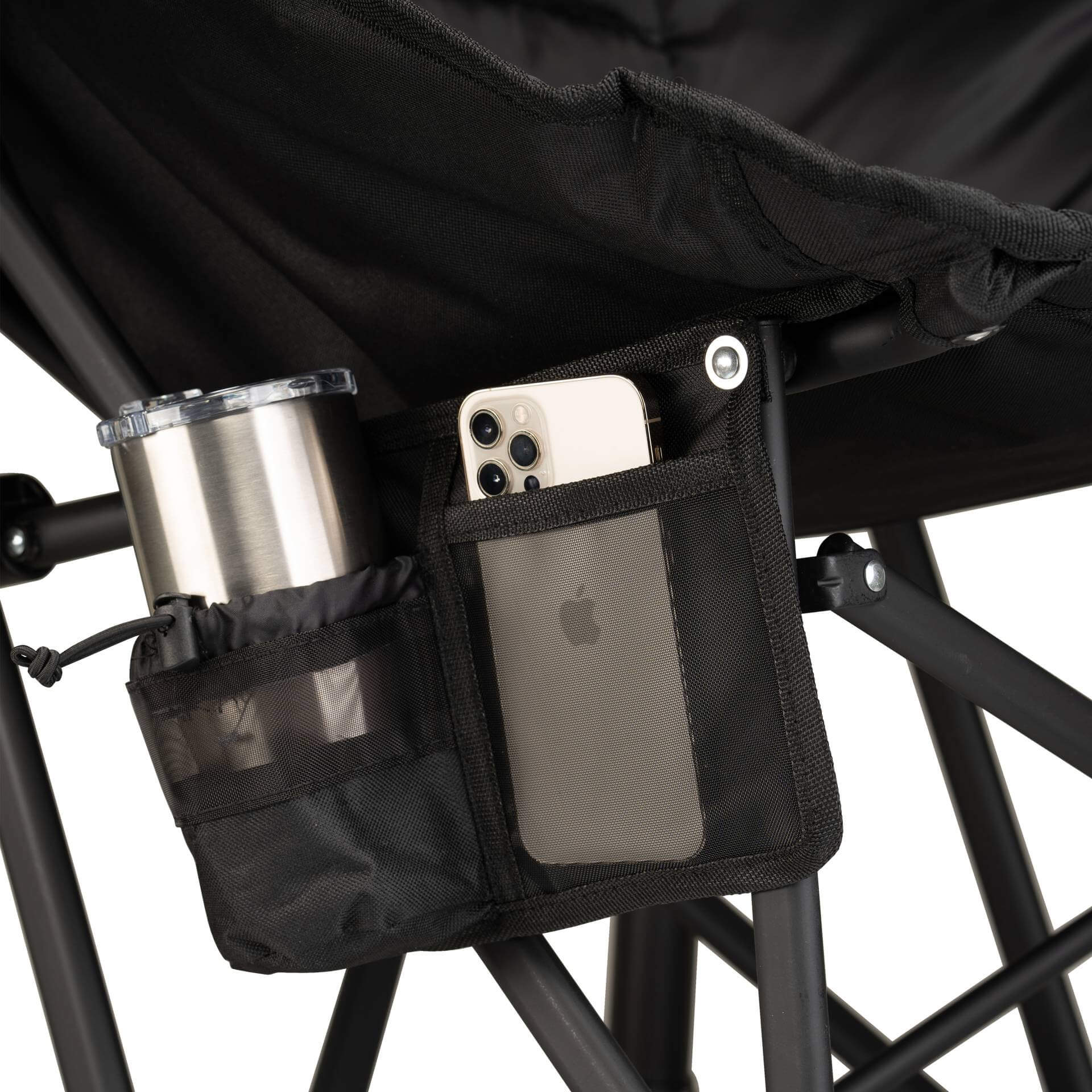 Luxury Camp Puff Rocker - Choice 731 - Heavy-Duty Kickback Rocker with Beverage Holder Detail
