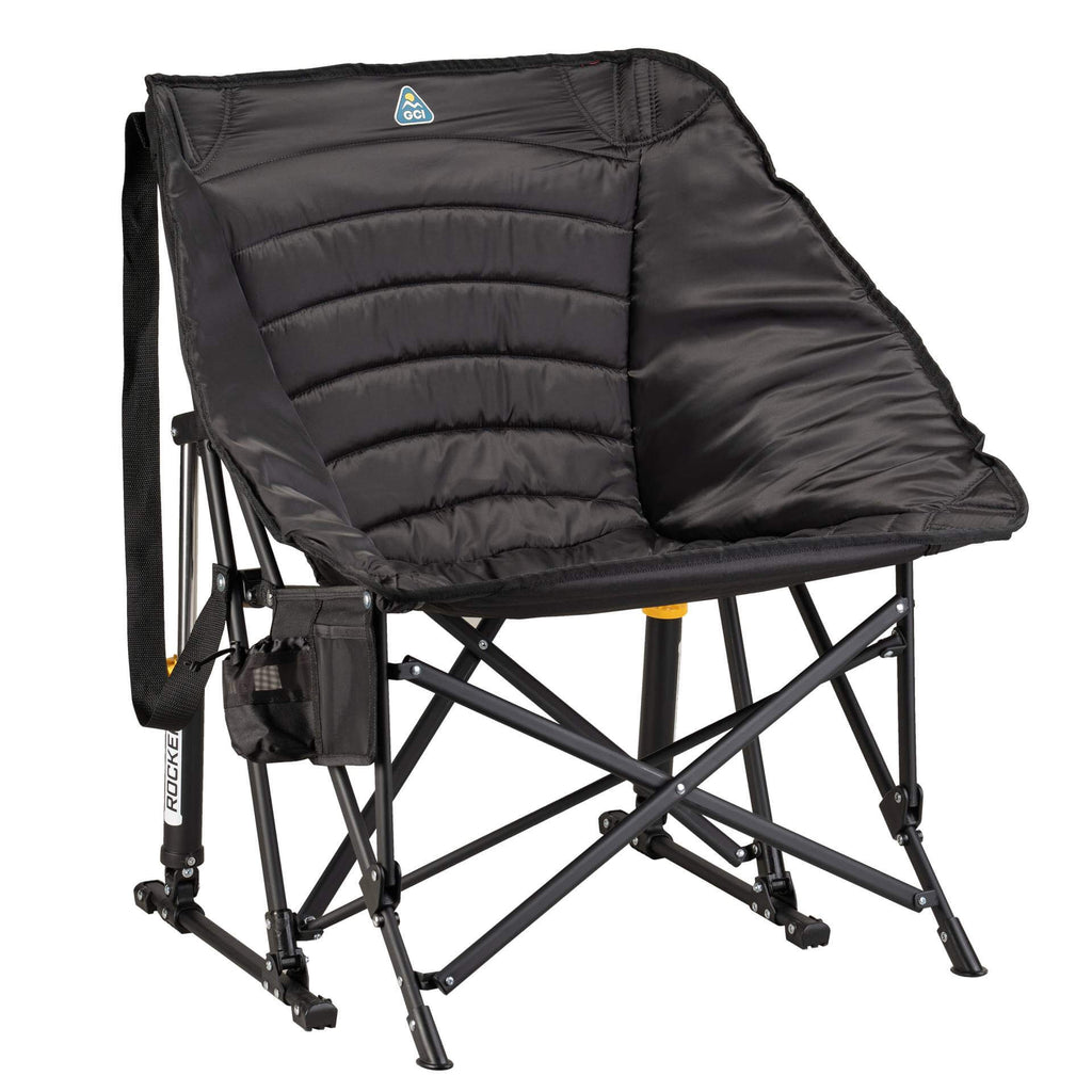 Luxury Camp Puff Rocker - Choice 731 - Heavy-Duty Kickback Rocker with Beverage Holder - Black