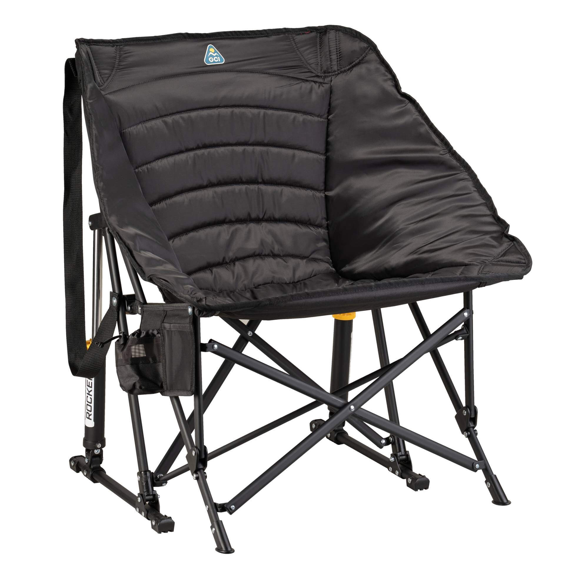 Luxury Camp Puff Rocker - Choice 731 - Heavy-Duty Kickback Rocker with Beverage Holder - Black