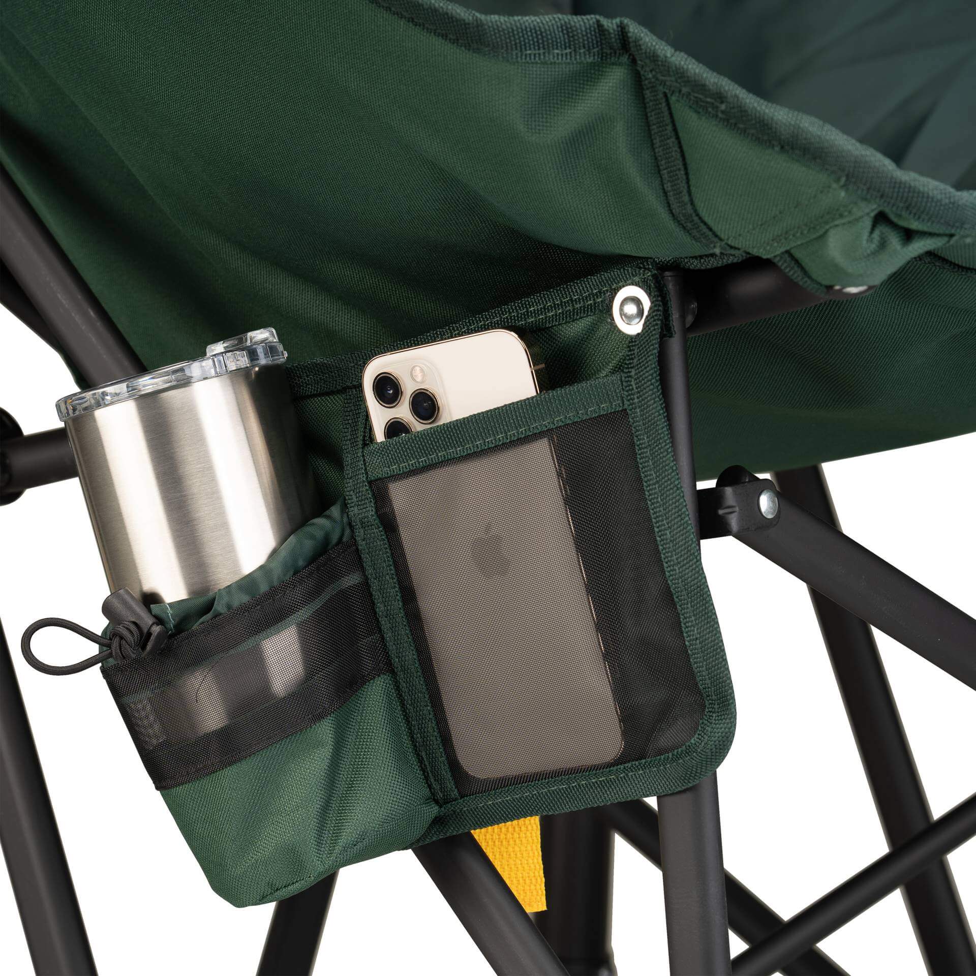 Luxury Camp Puff Rocker - Choice 731 - Heavy-Duty Kickback Rocker with Beverage Holder Detail
