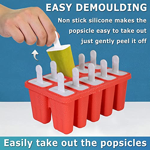 Eco-Friendly Silicone Popsicle Molds 10-cavity, DIY Ice Pop Mold for Set