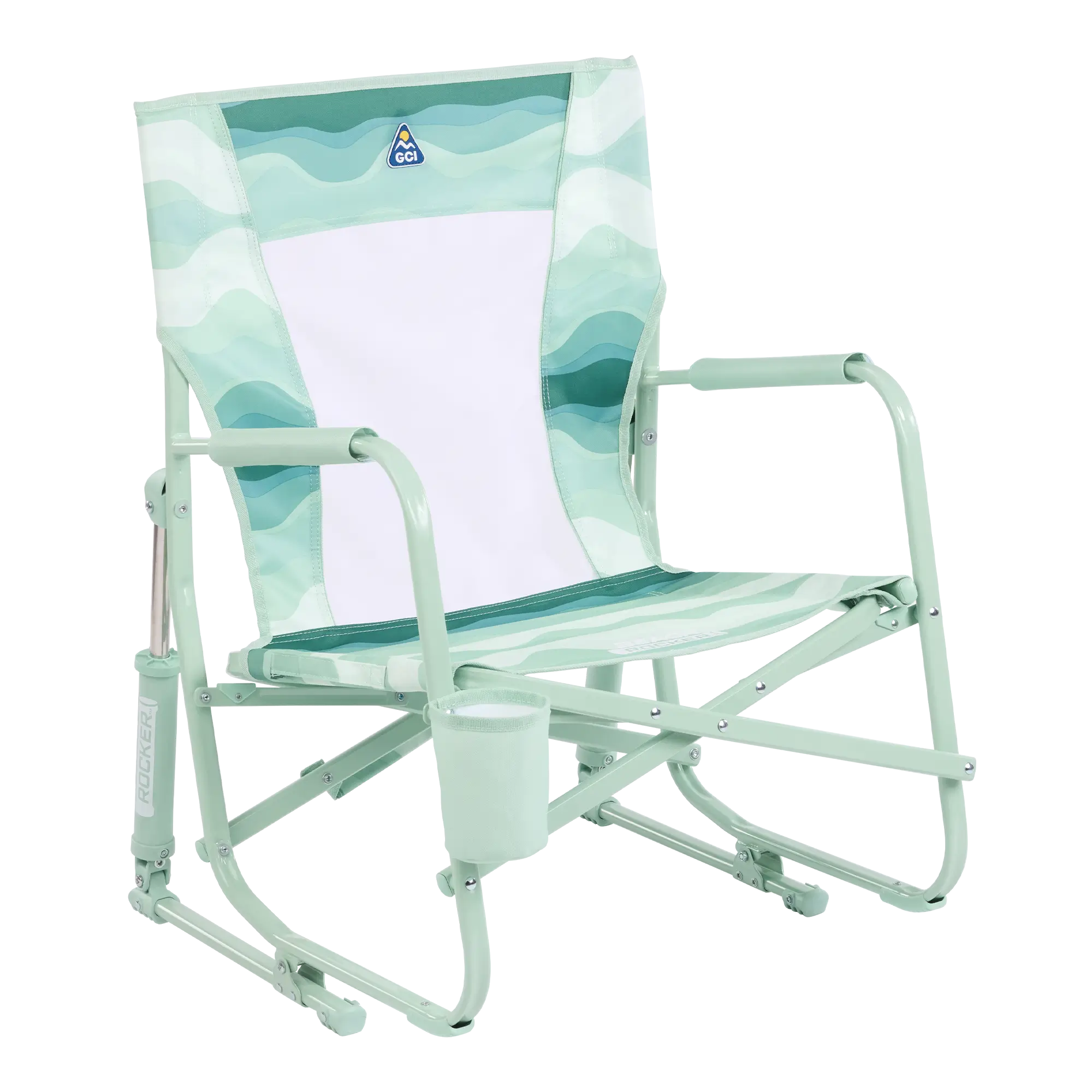 Patented Spring-Action Beach Rocker - Choice 712 - Freestyle Rocker Portable Outdoor Folding Chair - Green Beach Wave