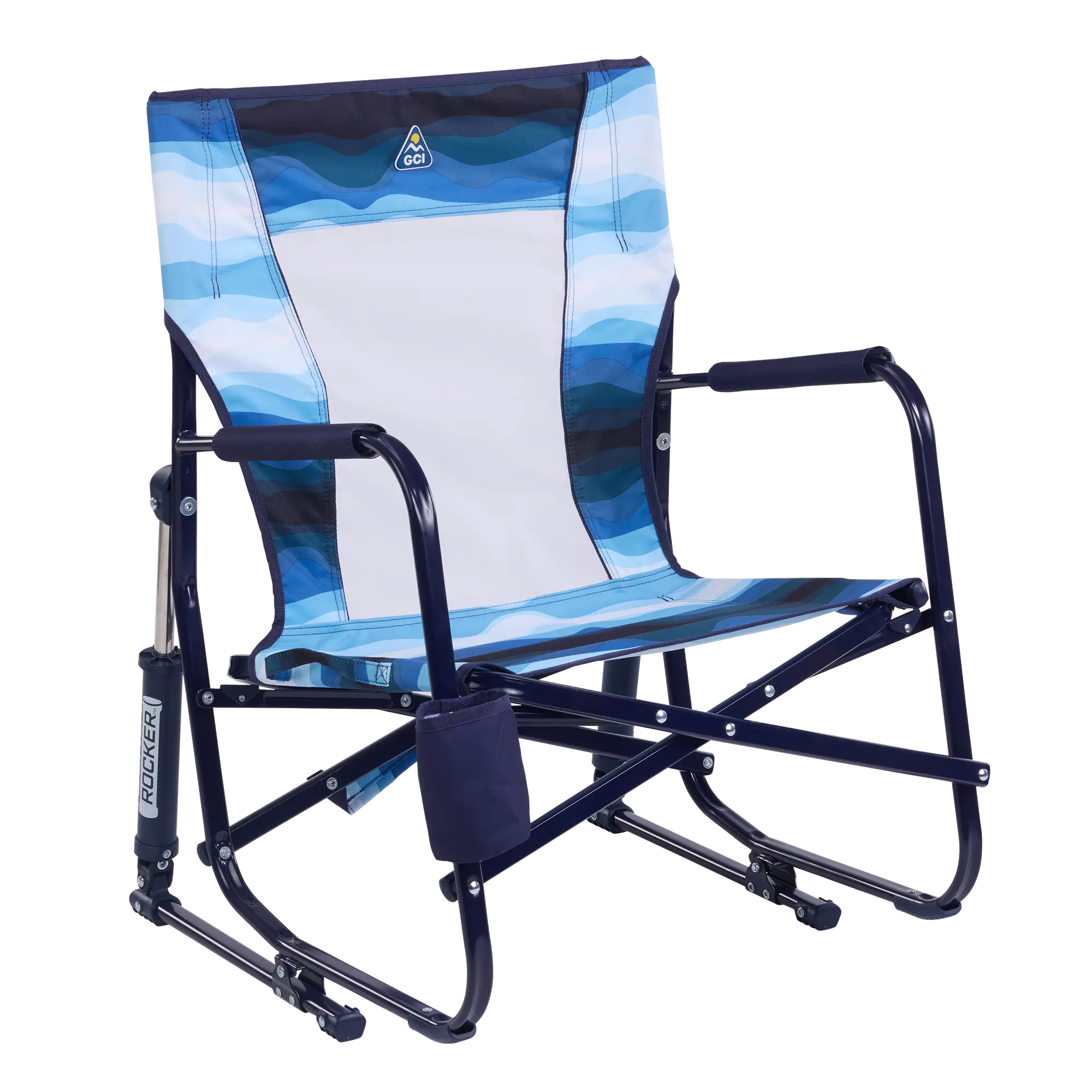 Patented Spring-Action Beach Rocker - Choice 712 - Freestyle Rocker Portable Outdoor Folding Chair - Blue Beach Wave