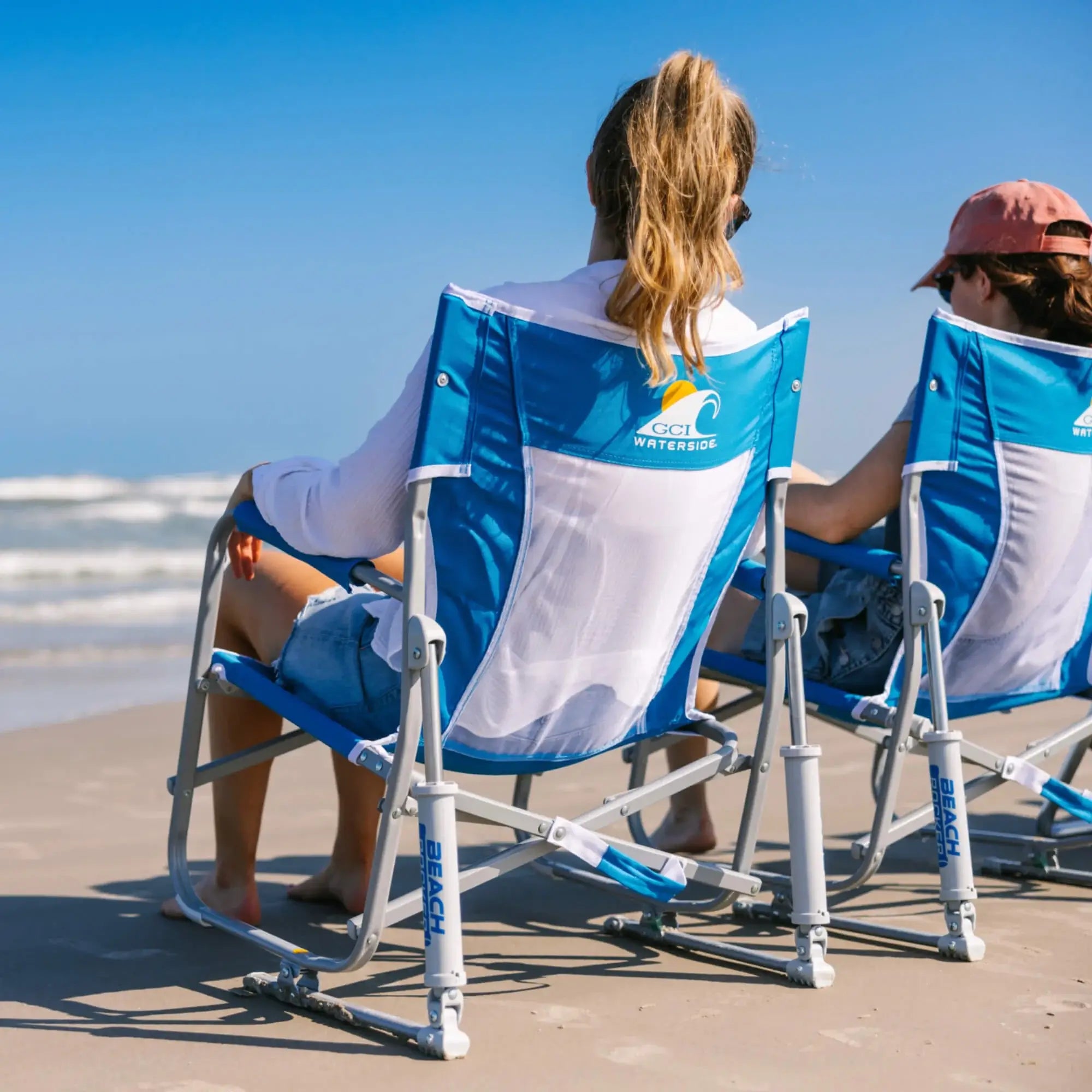 Luxury Camp Beach Rocker Bundle - Choice 773 - Heavy-Duty Kickback Rocker with Beverage Holder Detail