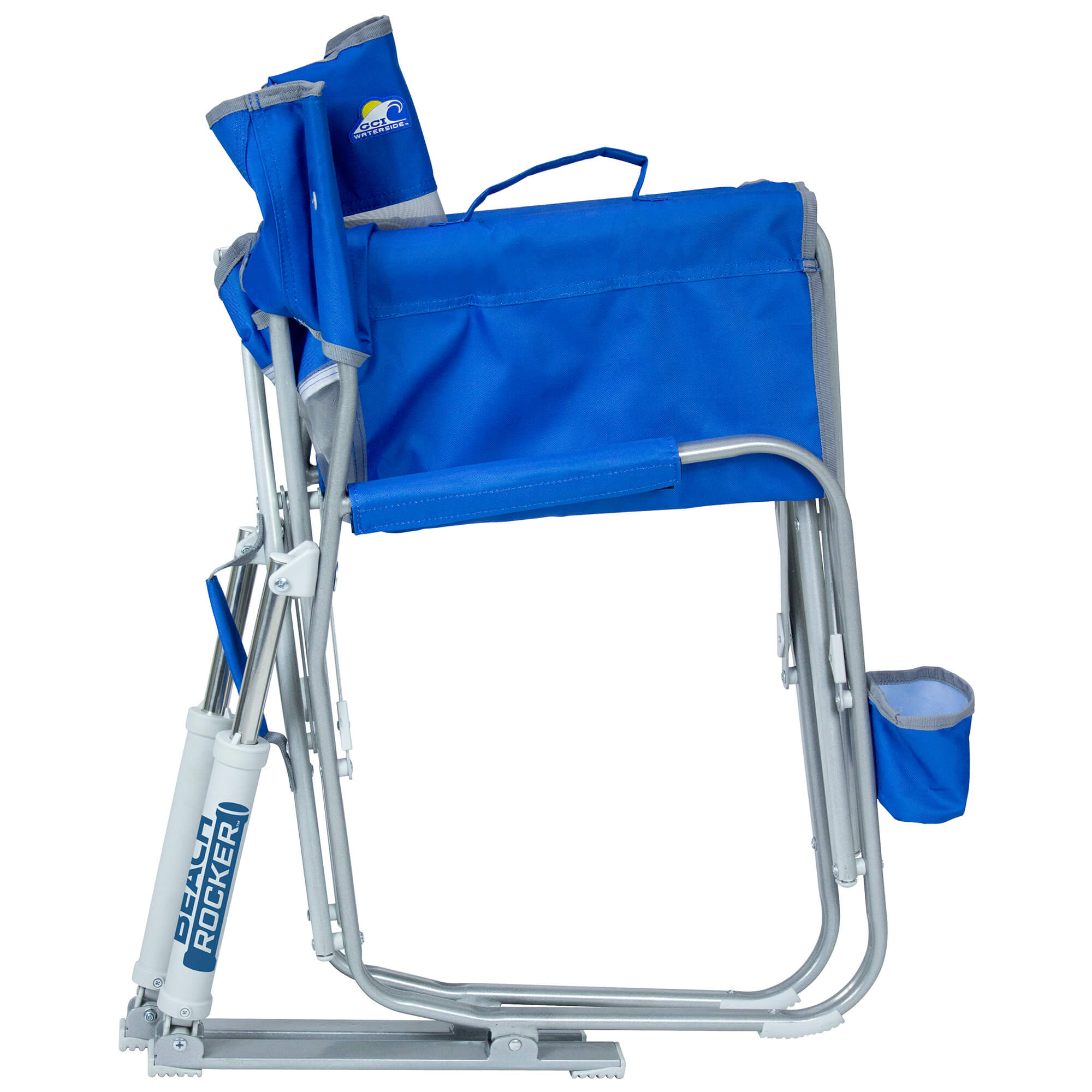 Luxury Camp Beach Rocker Bundle - Choice 773 - Heavy-Duty Kickback Rocker with Beverage Holder Detail