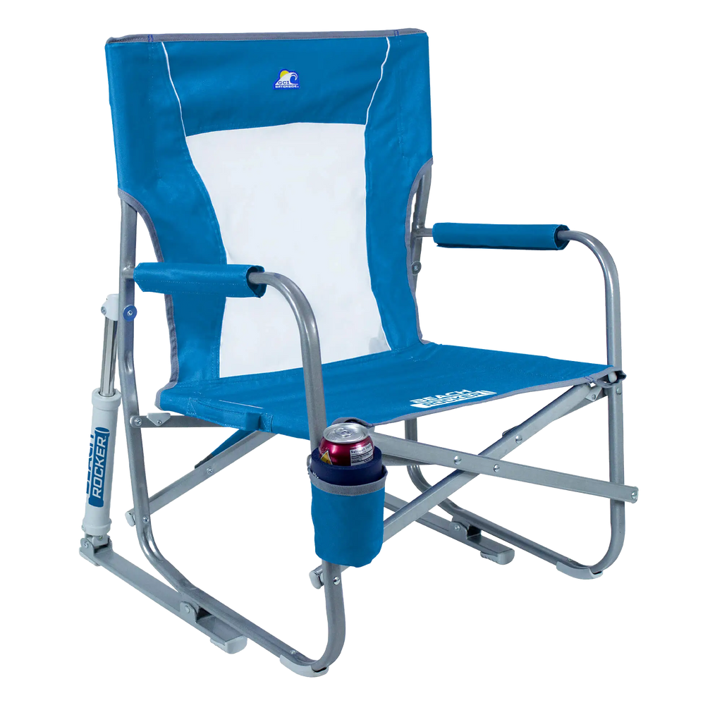 Luxury Camp Beach Rocker Bundle - Choice 773 - Heavy-Duty Kickback Rocker with Beverage Holder Detail