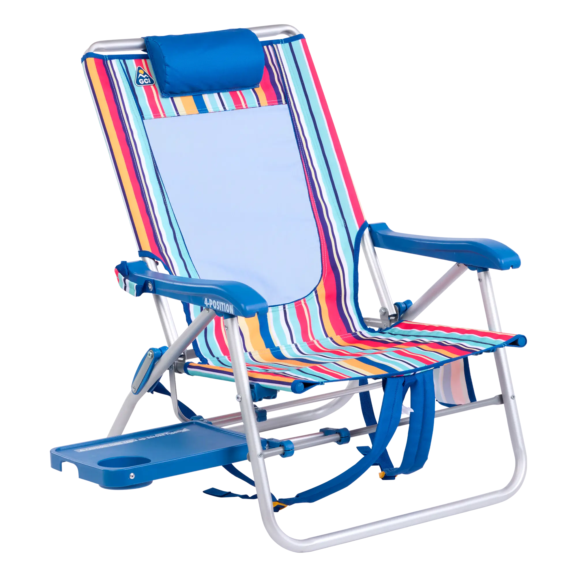 Sand-Friendly Big Surf with Slide Table - Choice 334 - Multi-Position Outdoor Beach Chair with Pillow - Multi Stripe
