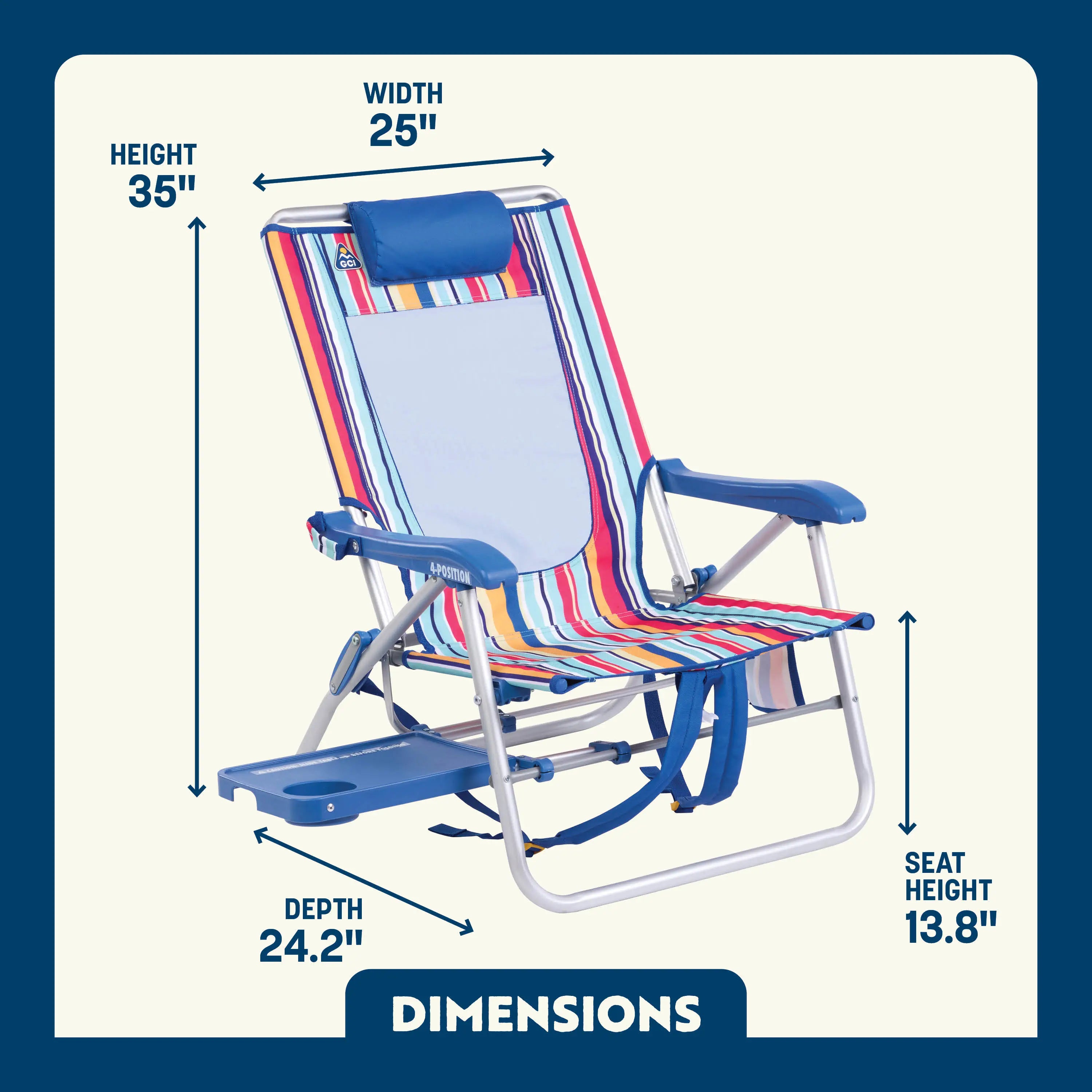 Sand-Friendly Big Surf with Slide Table - Choice 334 - Multi-Position Outdoor Beach Chair with Pillow Detail