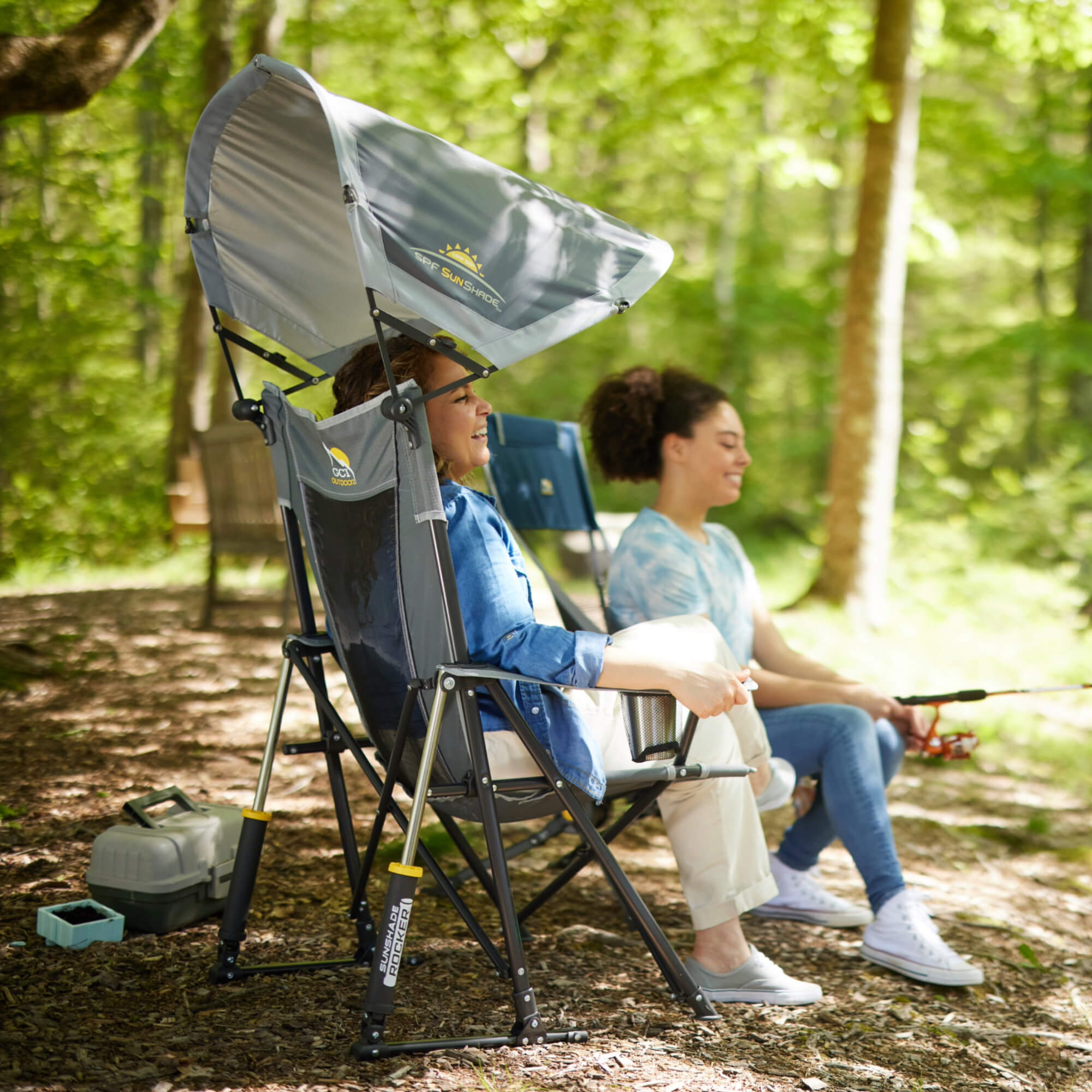 Premium All-Weather SunShade Rocker - Choice 550 - Patented Spring-Action Rocking Chair for Camping Detail