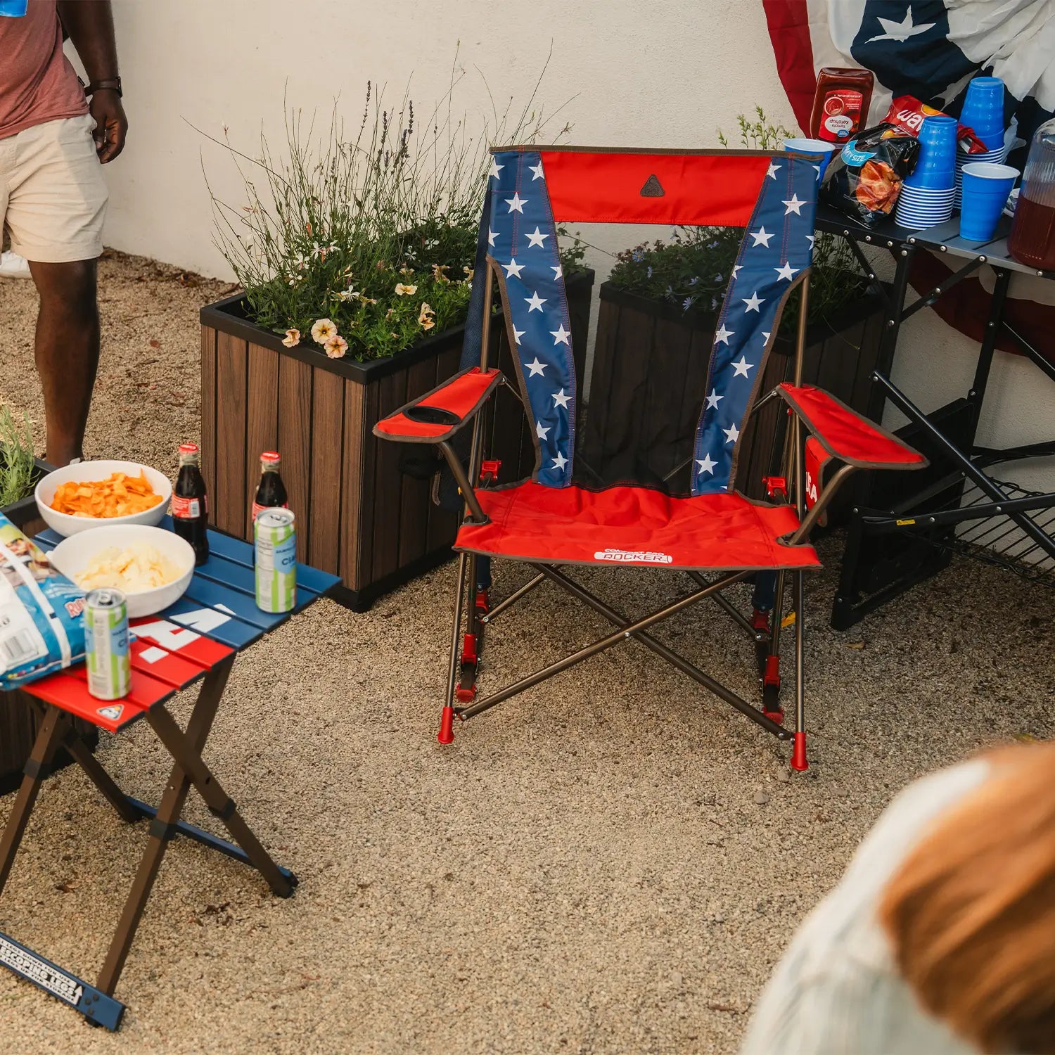 Patented Spring-Action Comfort Pro Rocker - USA Anniversary Deluxe - Choice 424 - Heavy-Duty Kickback Rocker with Beverage Holder Detail
