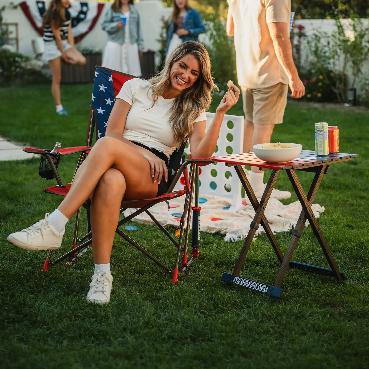 Patented Spring-Action Comfort Pro Rocker - USA Anniversary Deluxe - Choice 424 - Heavy-Duty Kickback Rocker with Beverage Holder Detail