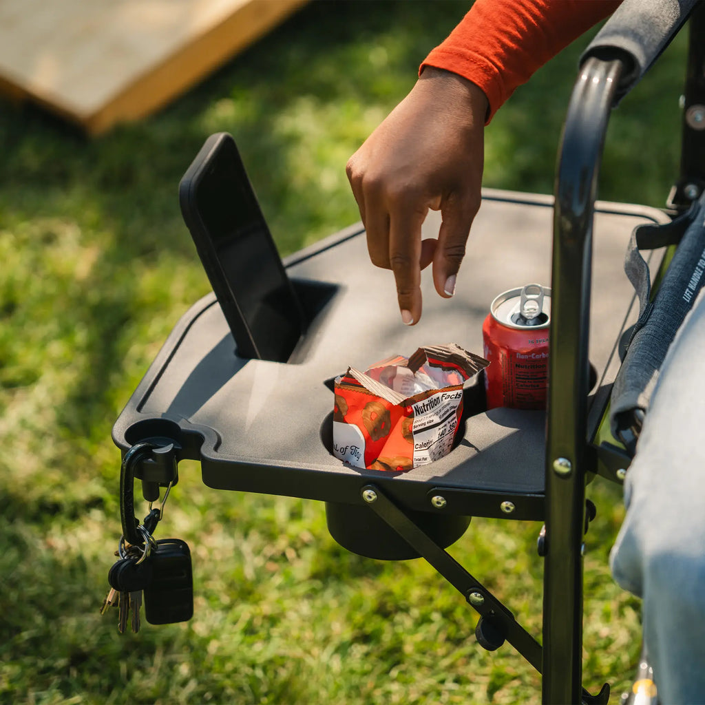 Luxury Camp Freestyle Rocker with Side Table - Choice 853 - Patented Spring-Action Rocking Chair for Camping Detail