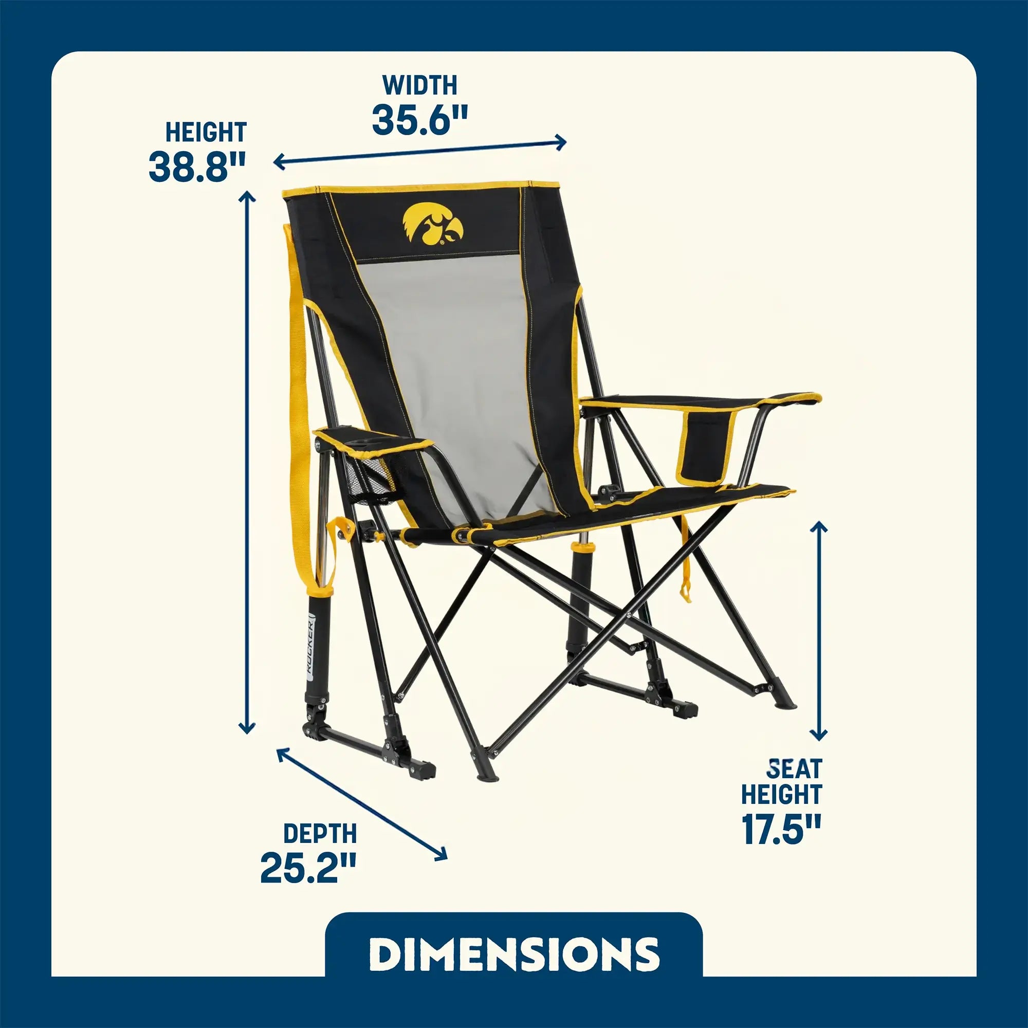 Smooth Motion College Comfort Pro Rocker - Iowa Hawkeyes - Choice 249 - Heavy-Duty Kickback Rocker with Beverage Holder Detail