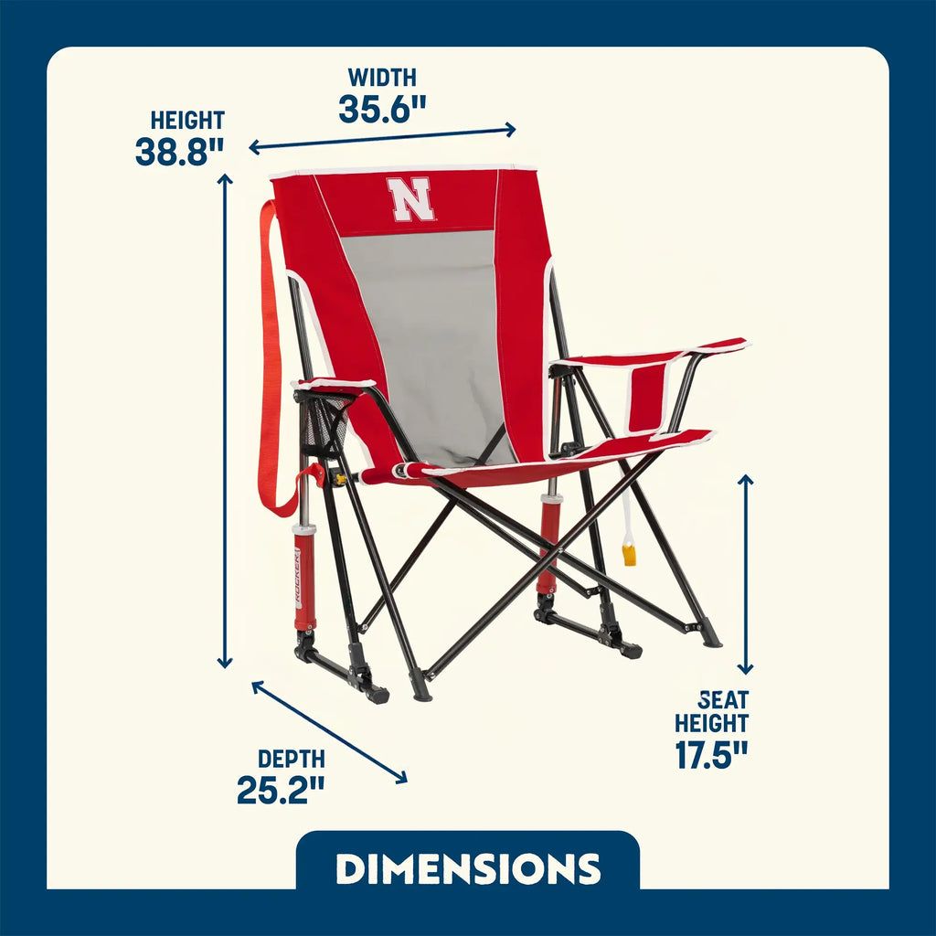 Smooth Motion College Comfort Pro Rocker - Nebraska Cornhuskers - Choice 161 - Patented Spring-Action Rocking Chair for Camping Detail
