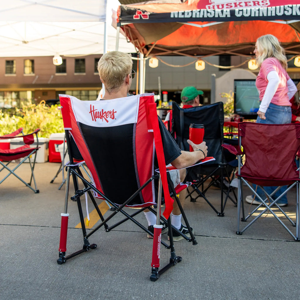 Smooth Motion College Comfort Pro Rocker - Nebraska Cornhuskers - Choice 161 - Patented Spring-Action Rocking Chair for Camping Detail