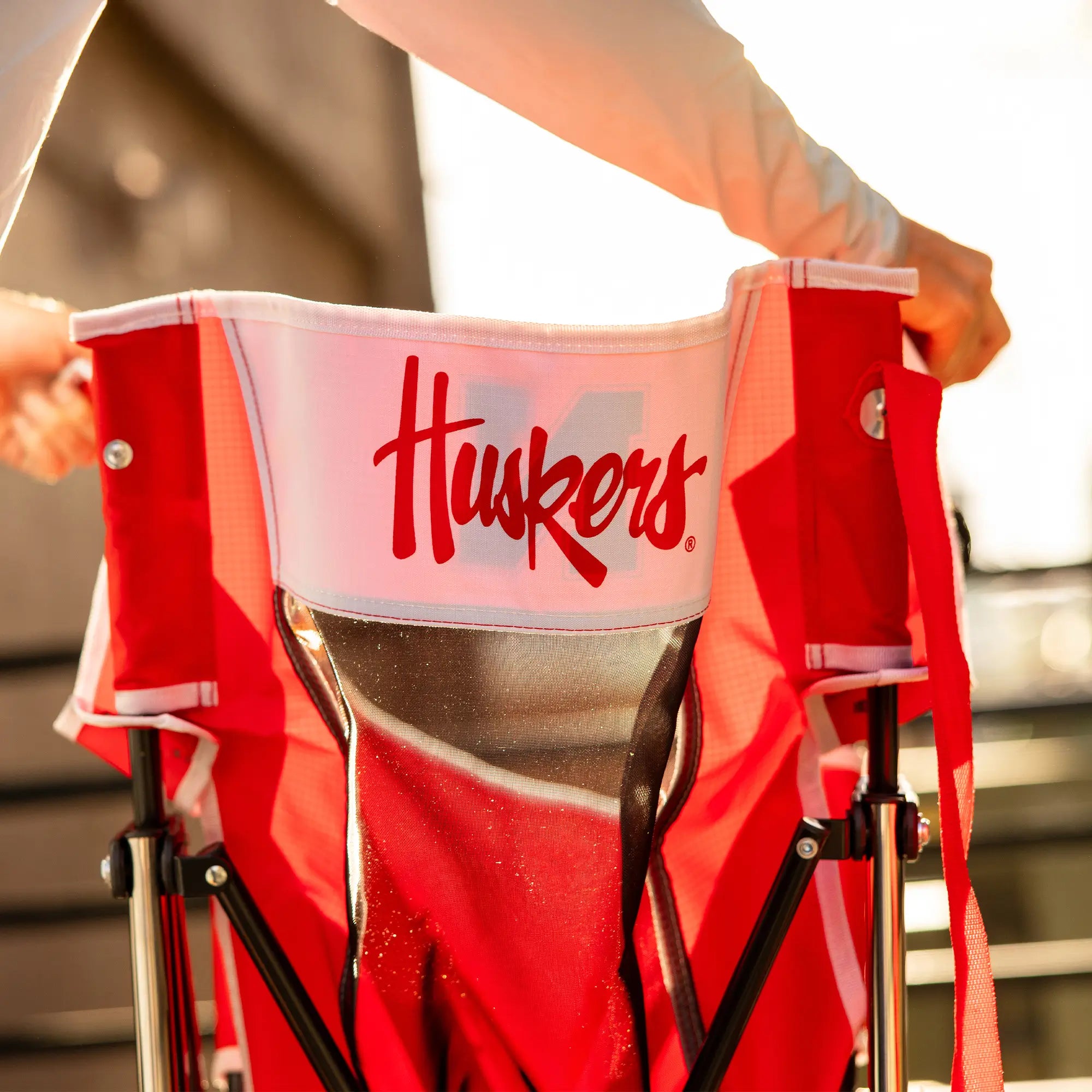 Smooth Motion College Comfort Pro Rocker - Nebraska Cornhuskers - Choice 161 - Patented Spring-Action Rocking Chair for Camping Detail