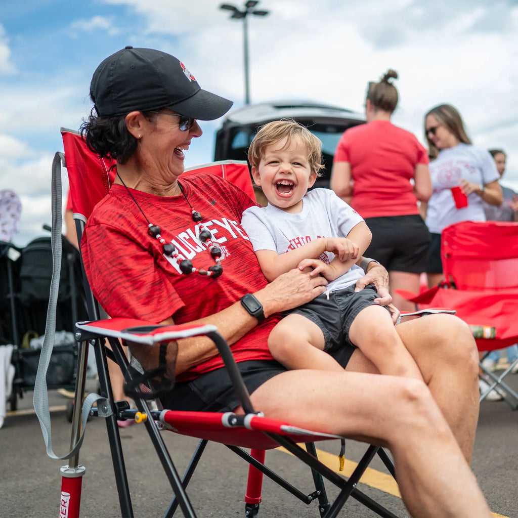Luxury Camp College Comfort Pro Rocker - Ohio State Buckeyes - Choice 676 - Patented Spring-Action Rocking Chair for Camping Detail