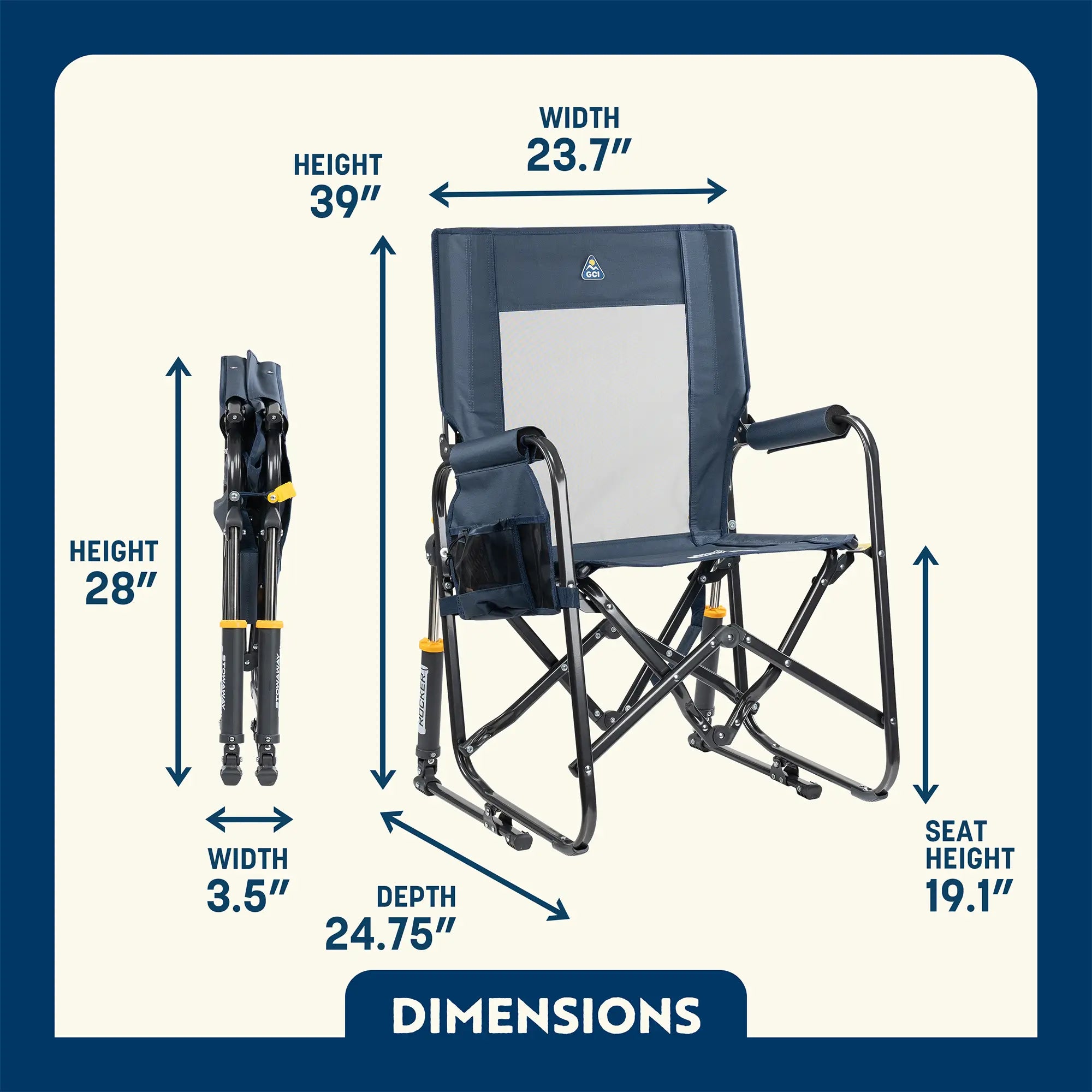 Patented Spring-Action Stowaway Rocker with Storage Pouch - Choice 573 - Heavy-Duty Kickback Rocker with Beverage Holder Detail