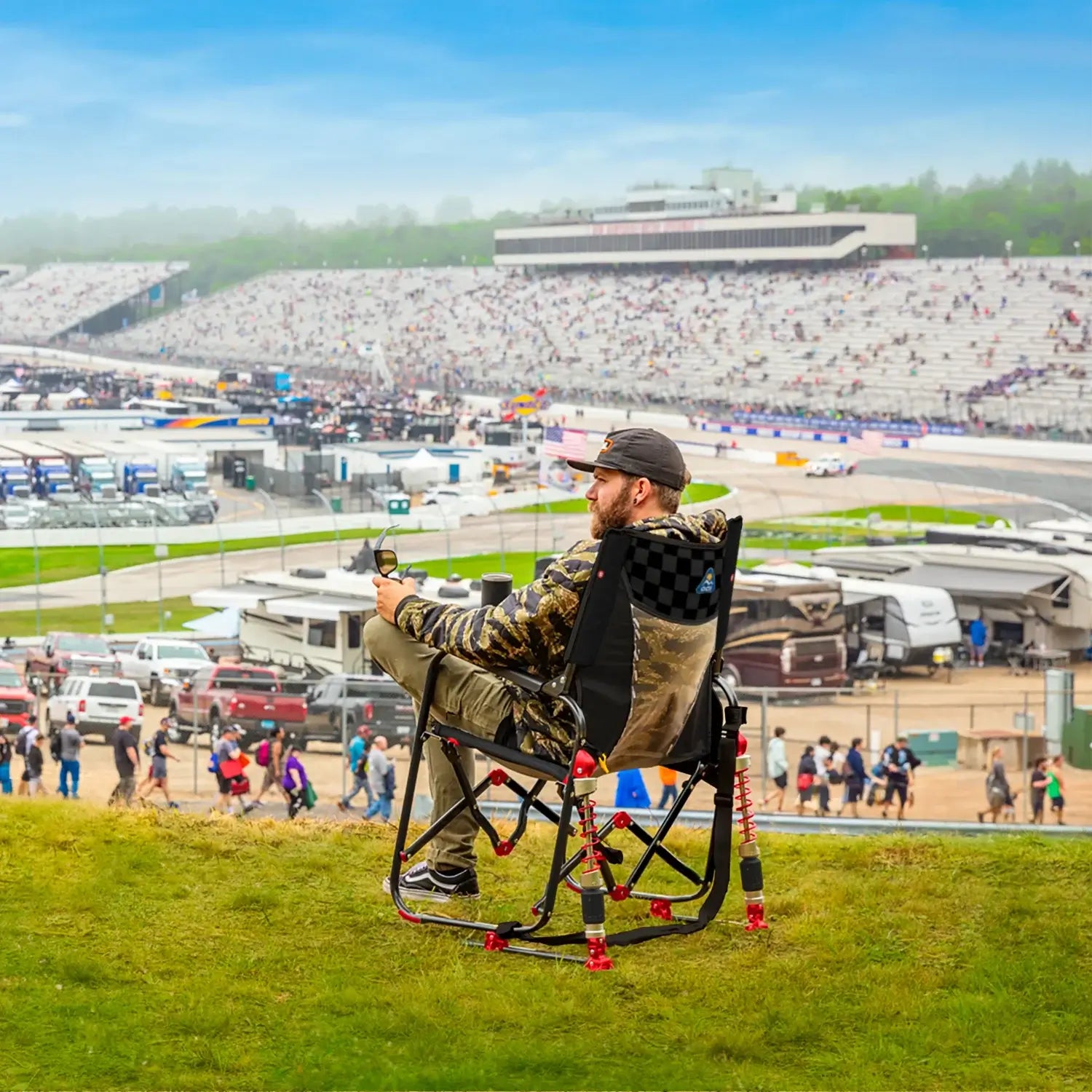 Premium All-Weather Adjustable Rocker - NASCAR - Choice 899 - Heavy-Duty Kickback Rocker with Beverage Holder Detail