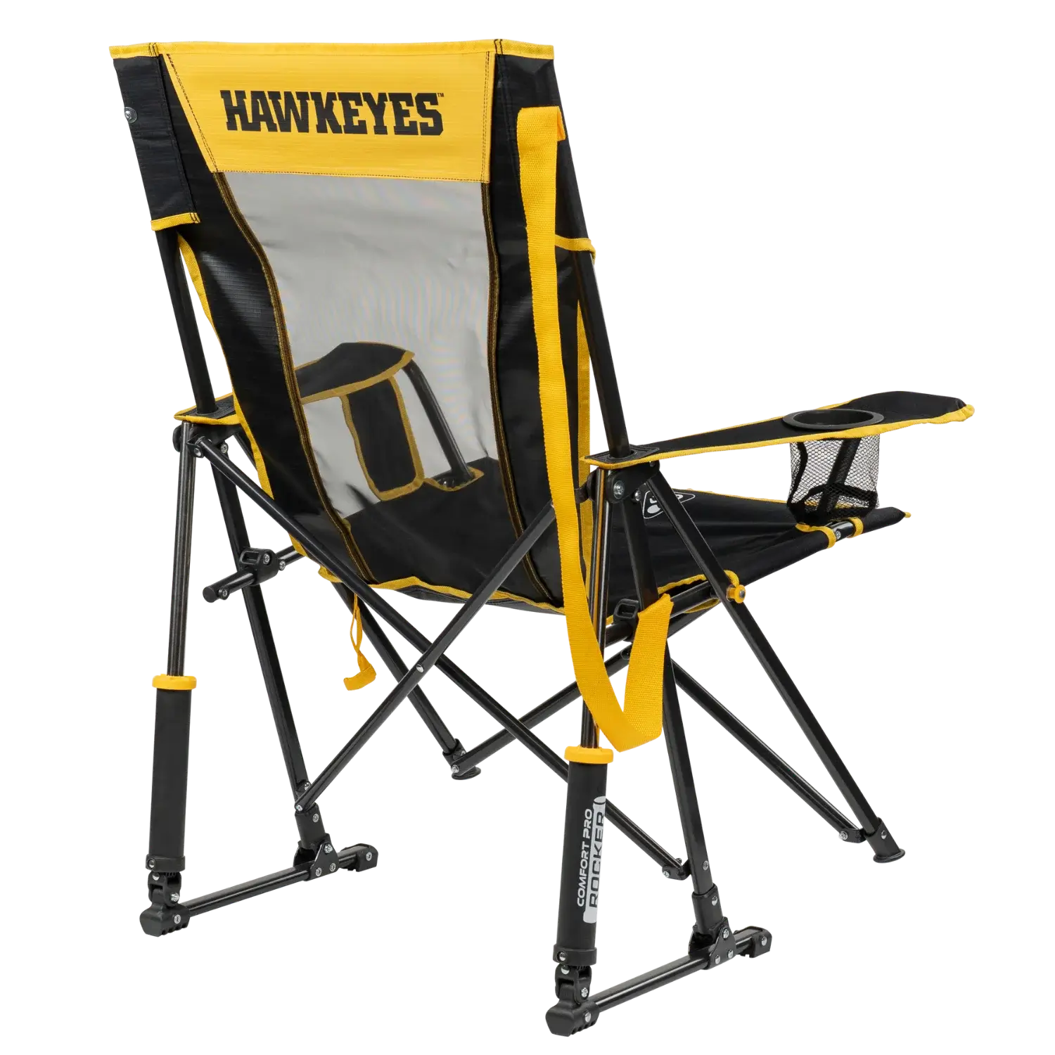 Smooth Motion College Comfort Pro Rocker - Iowa Hawkeyes - Choice 249 - Heavy-Duty Kickback Rocker with Beverage Holder Detail