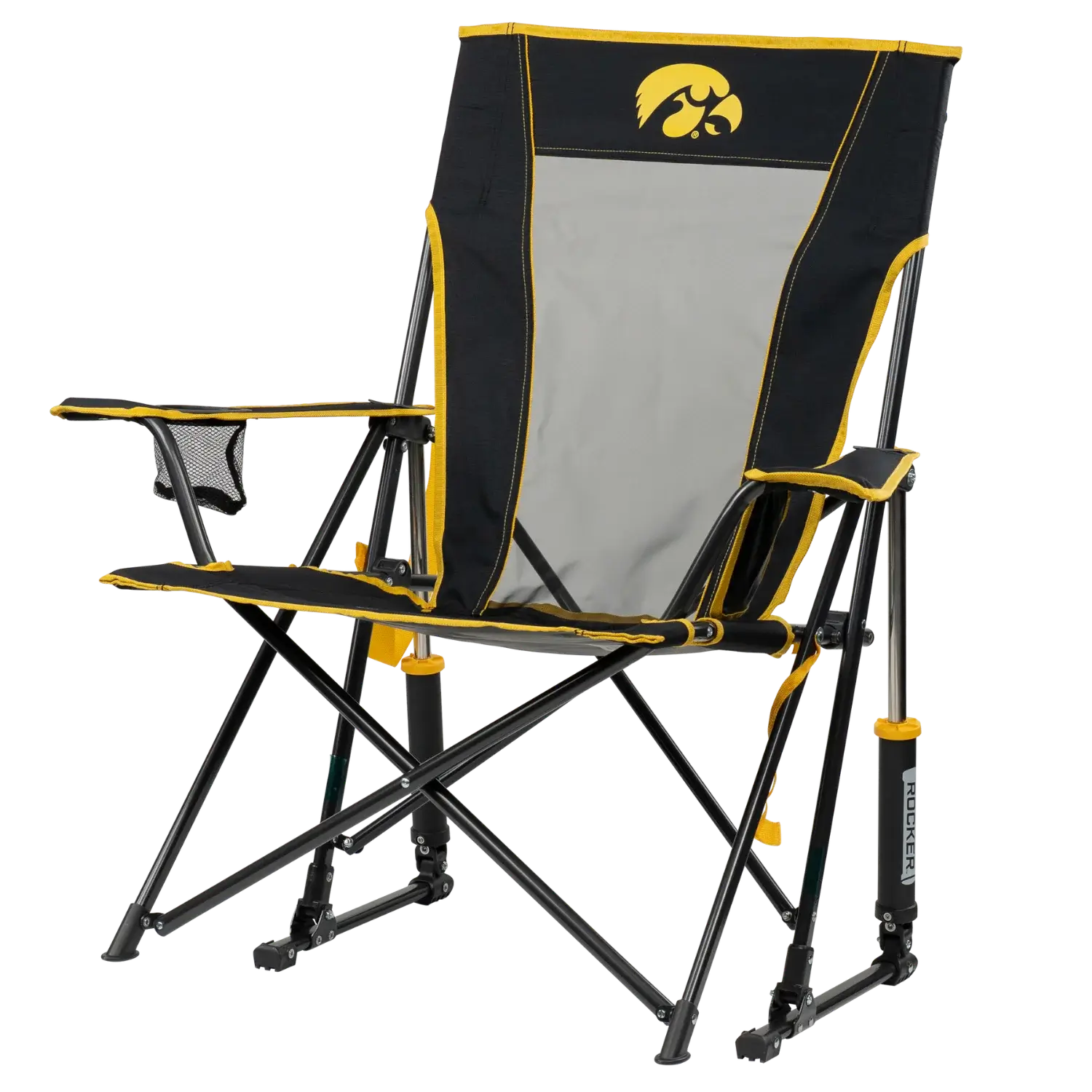 Smooth Motion College Comfort Pro Rocker - Iowa Hawkeyes - Choice 249 - Heavy-Duty Kickback Rocker with Beverage Holder Detail