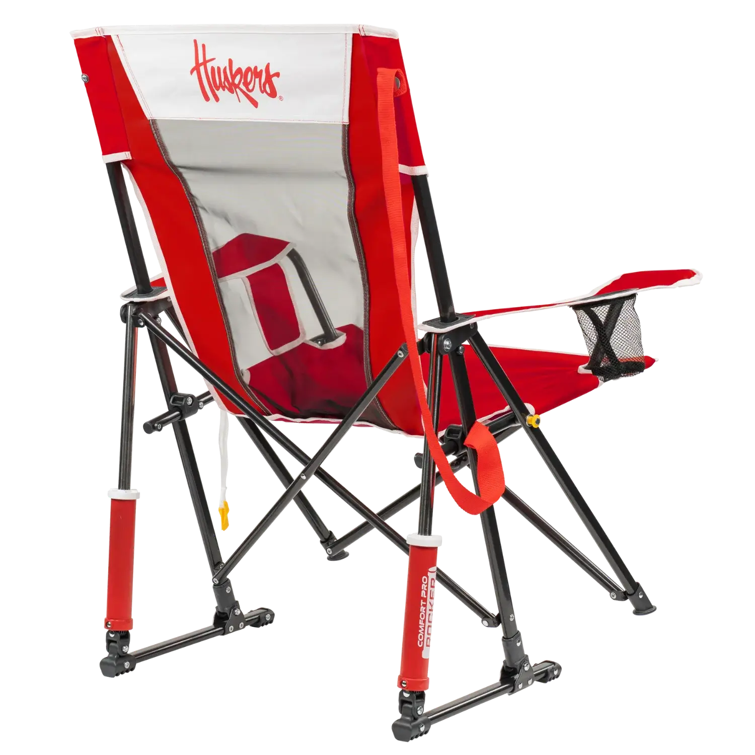 Smooth Motion College Comfort Pro Rocker - Nebraska Cornhuskers - Choice 161 - Patented Spring-Action Rocking Chair for Camping Detail
