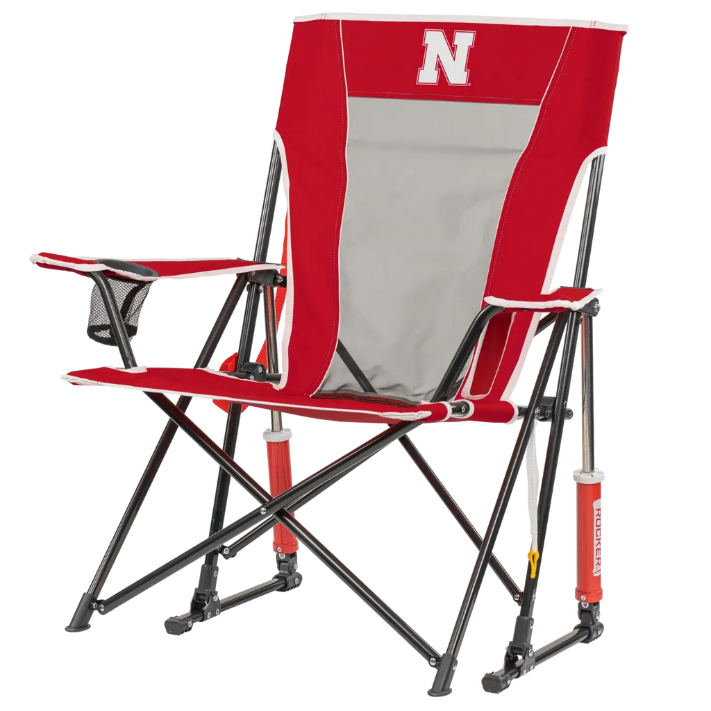 Smooth Motion College Comfort Pro Rocker - Nebraska Cornhuskers - Choice 161 - Patented Spring-Action Rocking Chair for Camping Detail