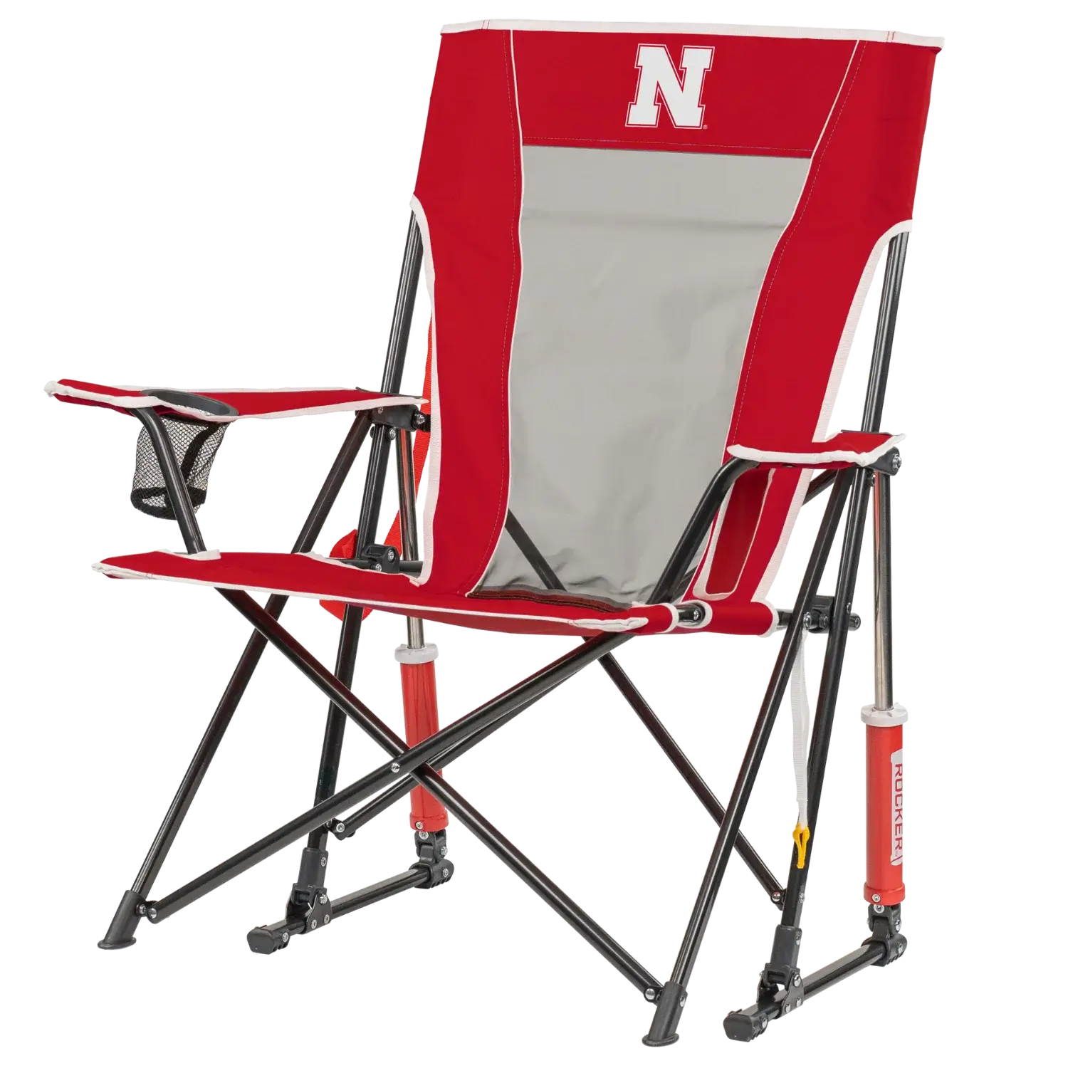 Smooth Motion College Comfort Pro Rocker - Nebraska Cornhuskers - Choice 161 - Patented Spring-Action Rocking Chair for Camping Detail