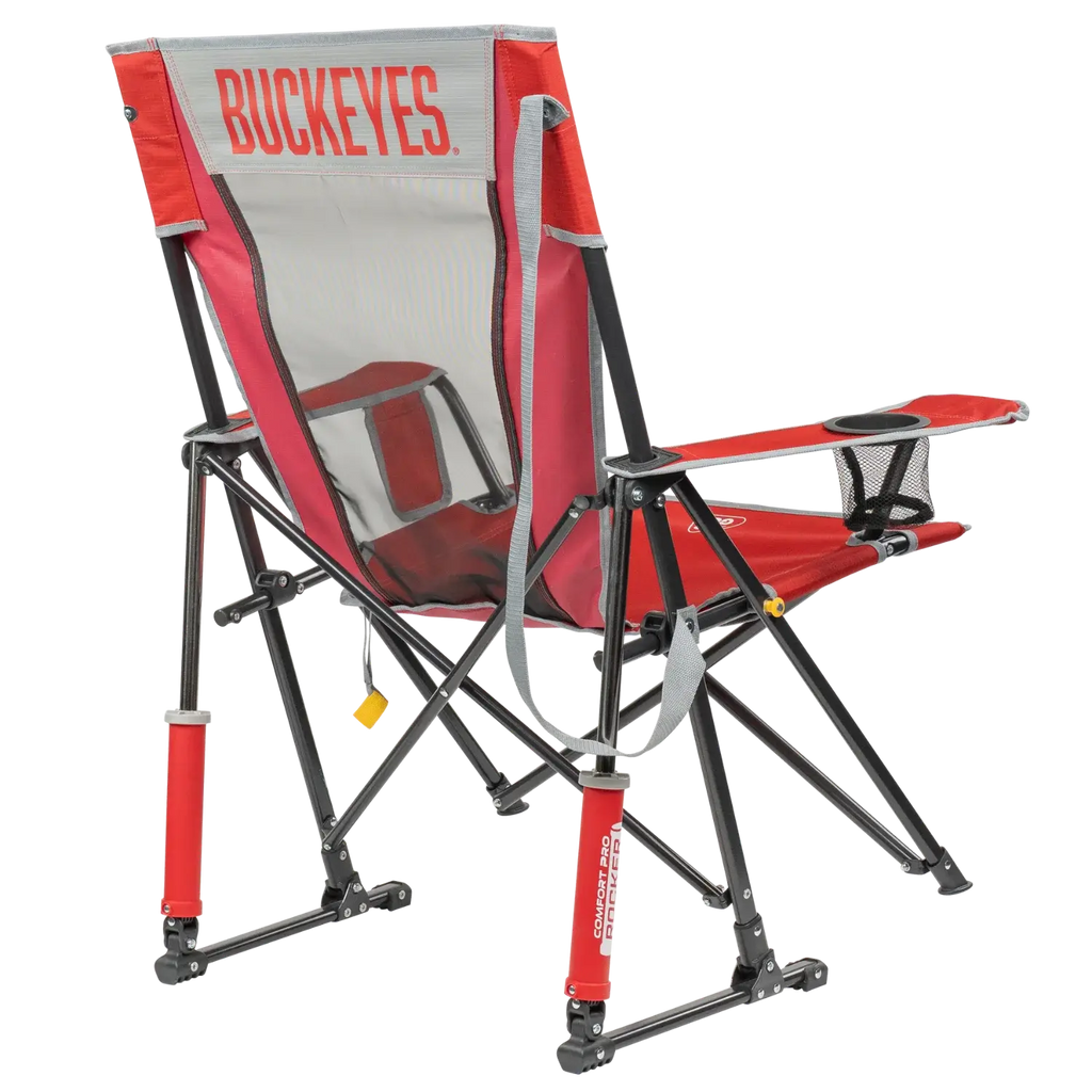 Luxury Camp College Comfort Pro Rocker - Ohio State Buckeyes - Choice 676 - Patented Spring-Action Rocking Chair for Camping Detail